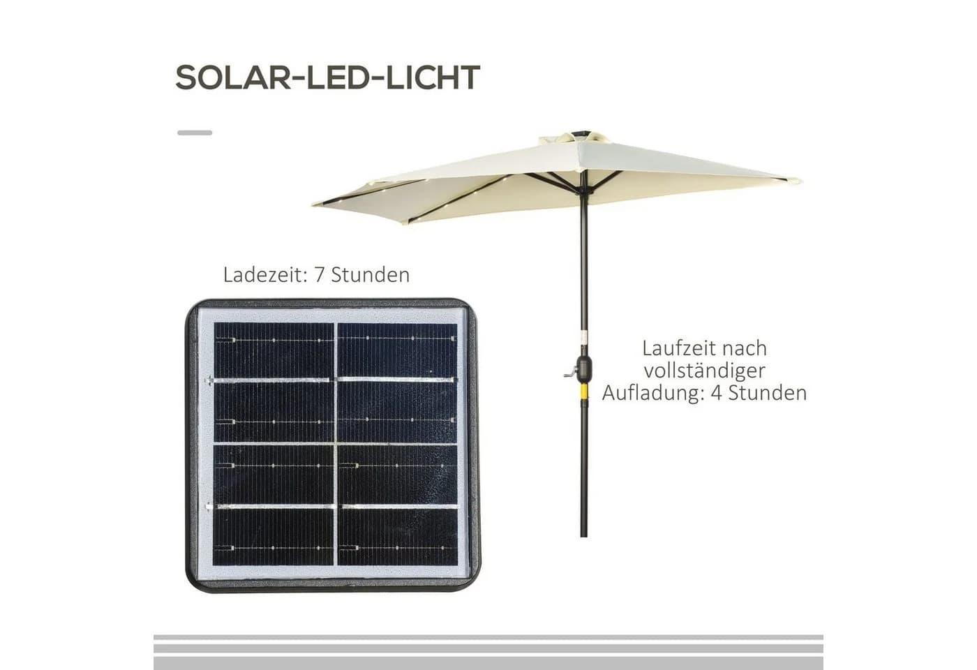 Outsunny Halbschirm mit LED und Solarpaneel Beige - Bild 5