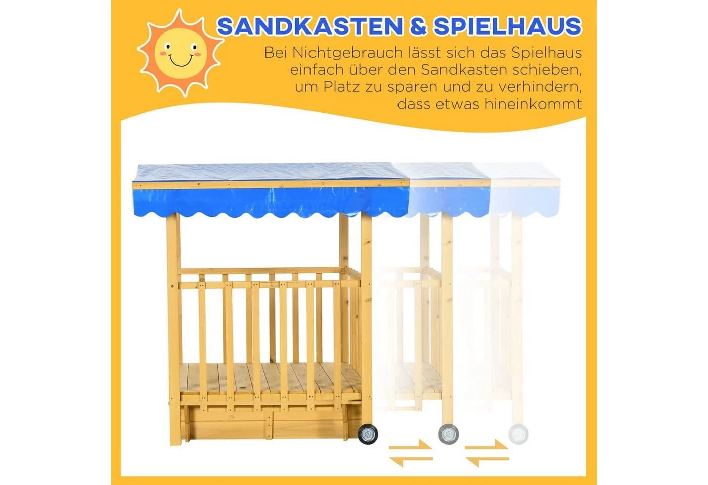 Outsunny Sandkasten mit Spielhaus aus Holz, Naturholz - Bild 4