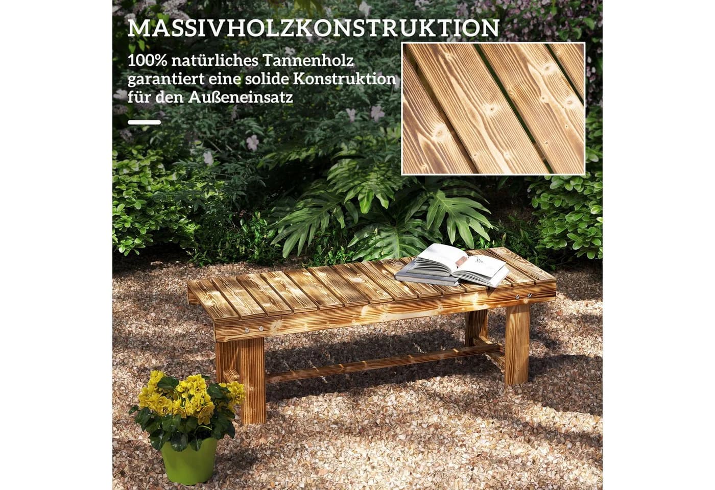 Outsunny Gartenbank Massivholz Dunkelbraun 2-Sitzer Rustikal - Bild 5