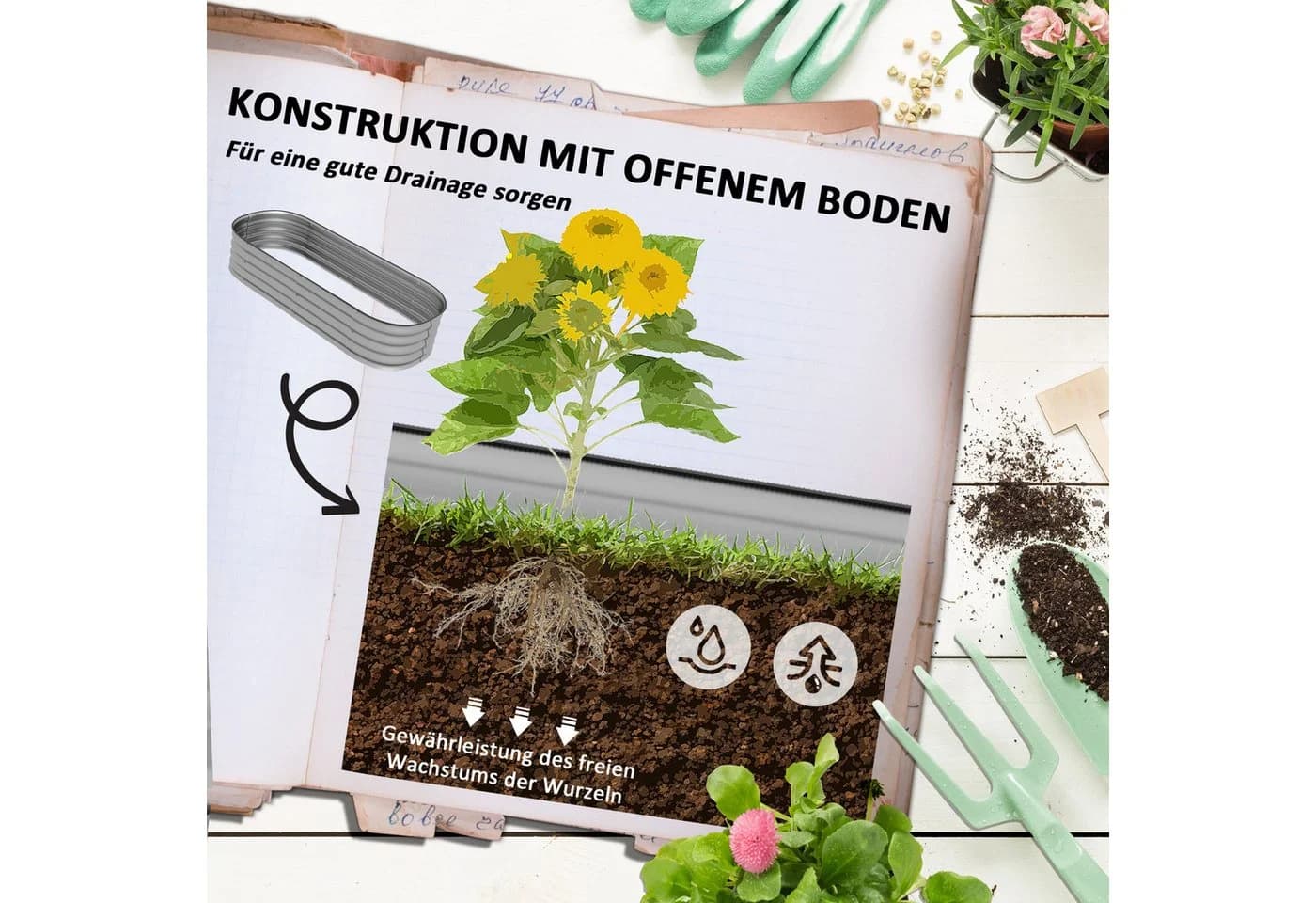 Outsunny Hochbeet Pflanzkasten Silber Metall - Bild 5