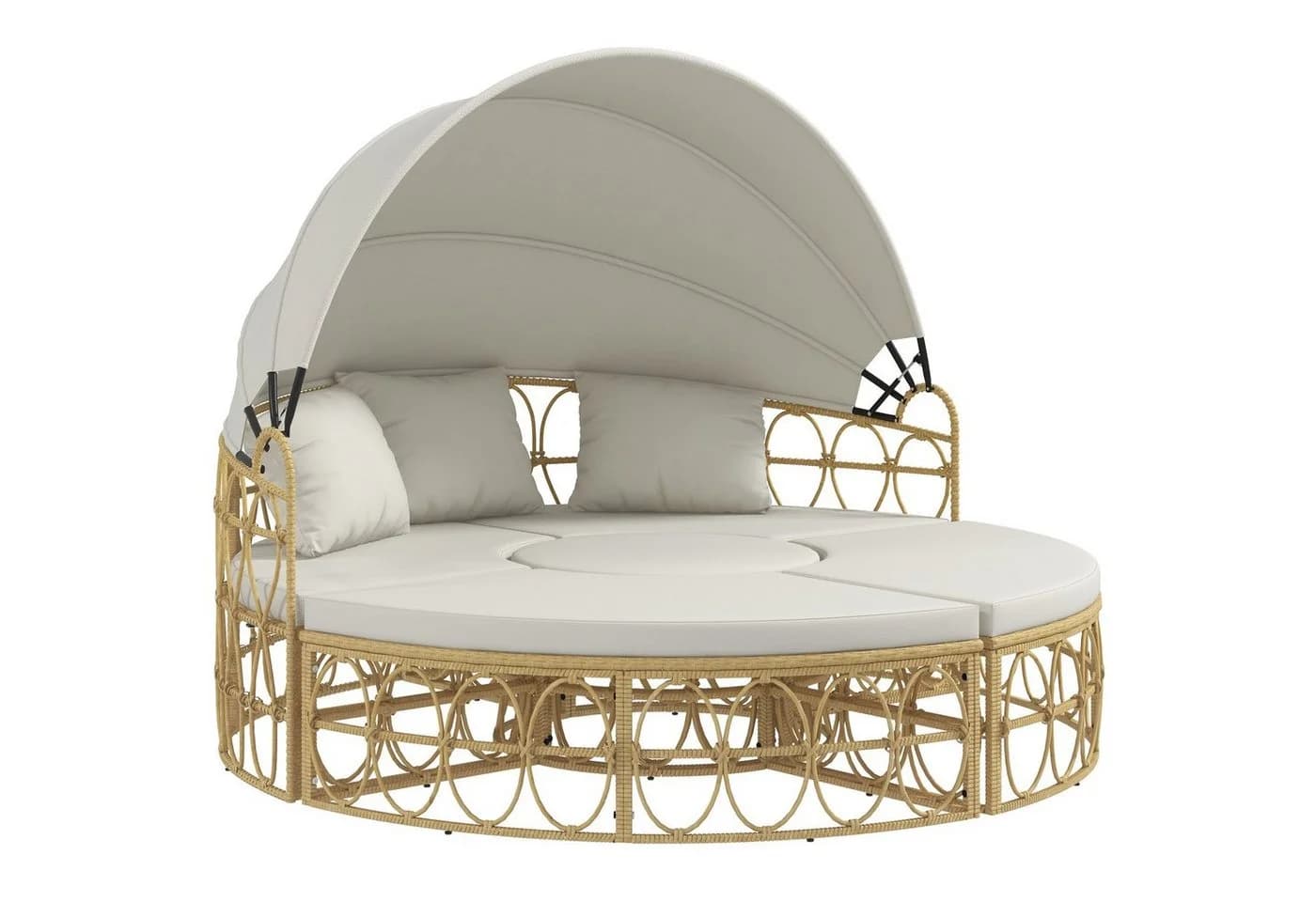 Outsunny Sitzgruppe Sonneninsel 4-tlg. Creme mit klappbarem Verdeck