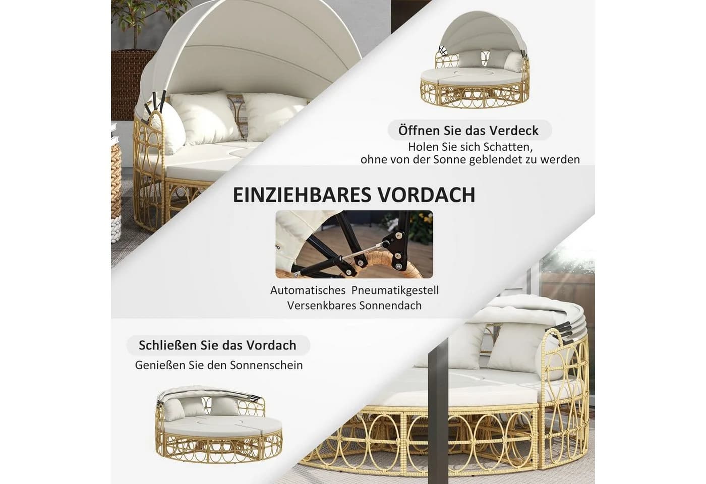 Outsunny Sitzgruppe Sonneninsel 4-tlg. Creme mit klappbarem Verdeck - Bild 5