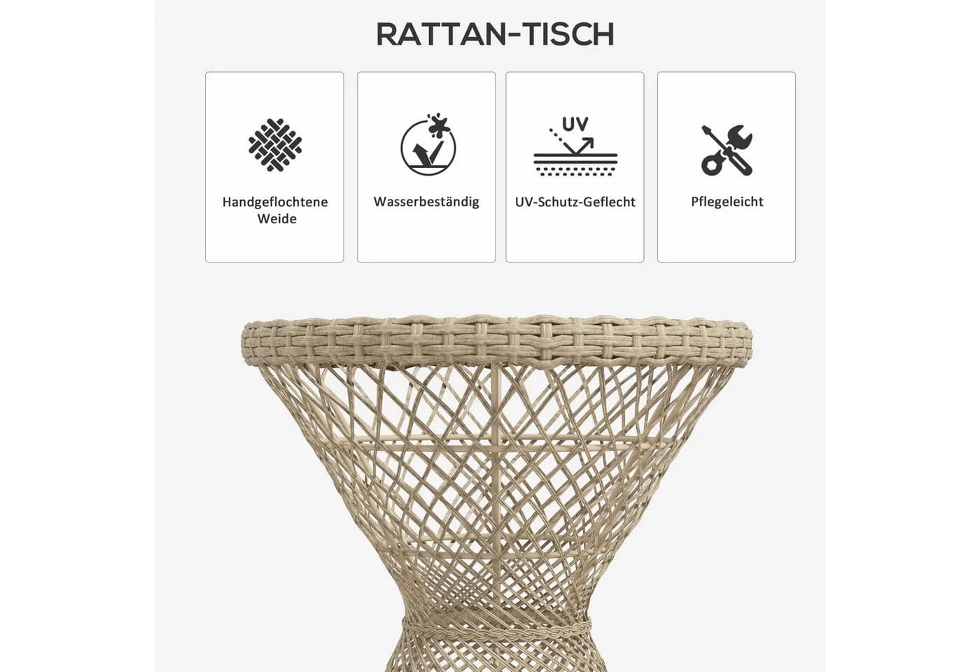 Outsunny Gartentisch Couchtisch mit UV-Schutz Rattan Braun - Bild 4