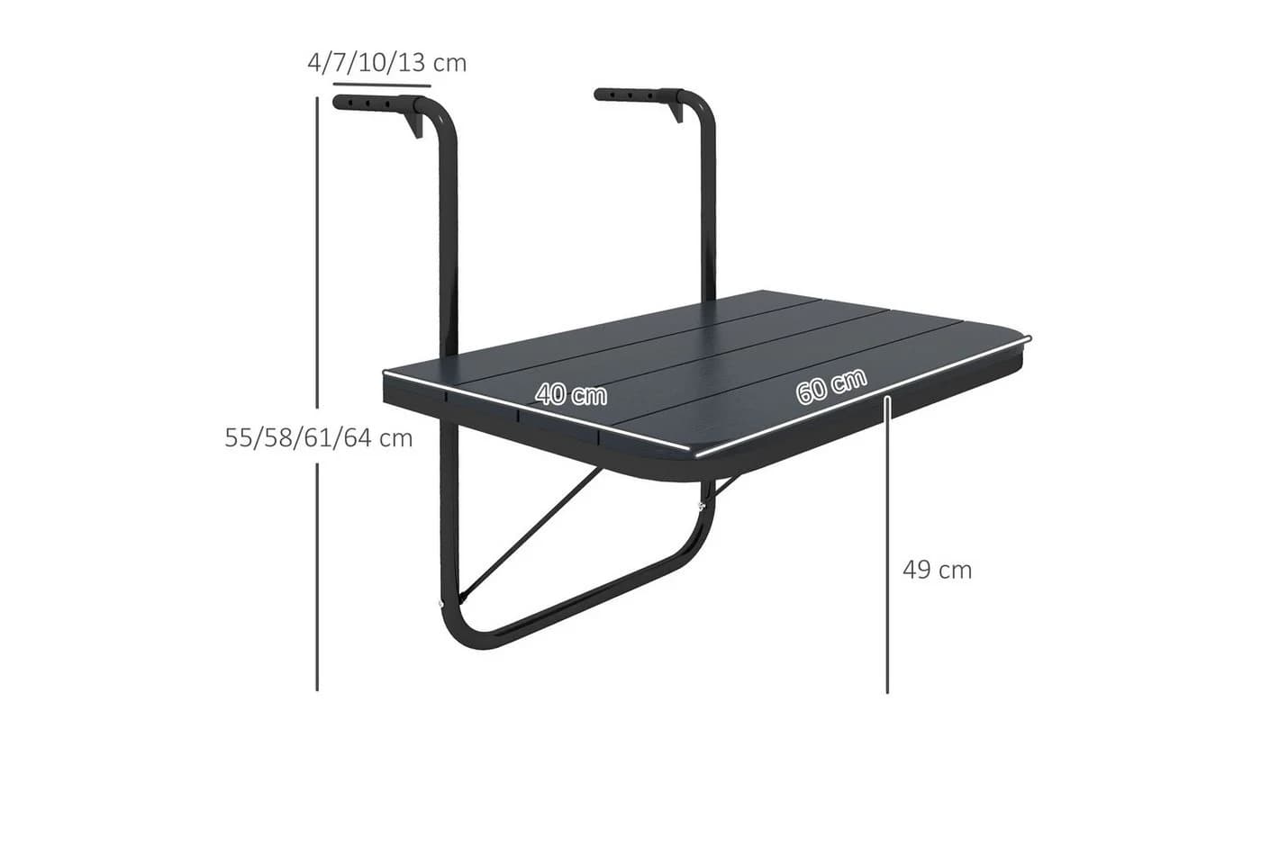 Outsunny Balkonhängetisch Kleiner Balkontisch Alu 60 x 40 cm Schwarz - Bild 3
