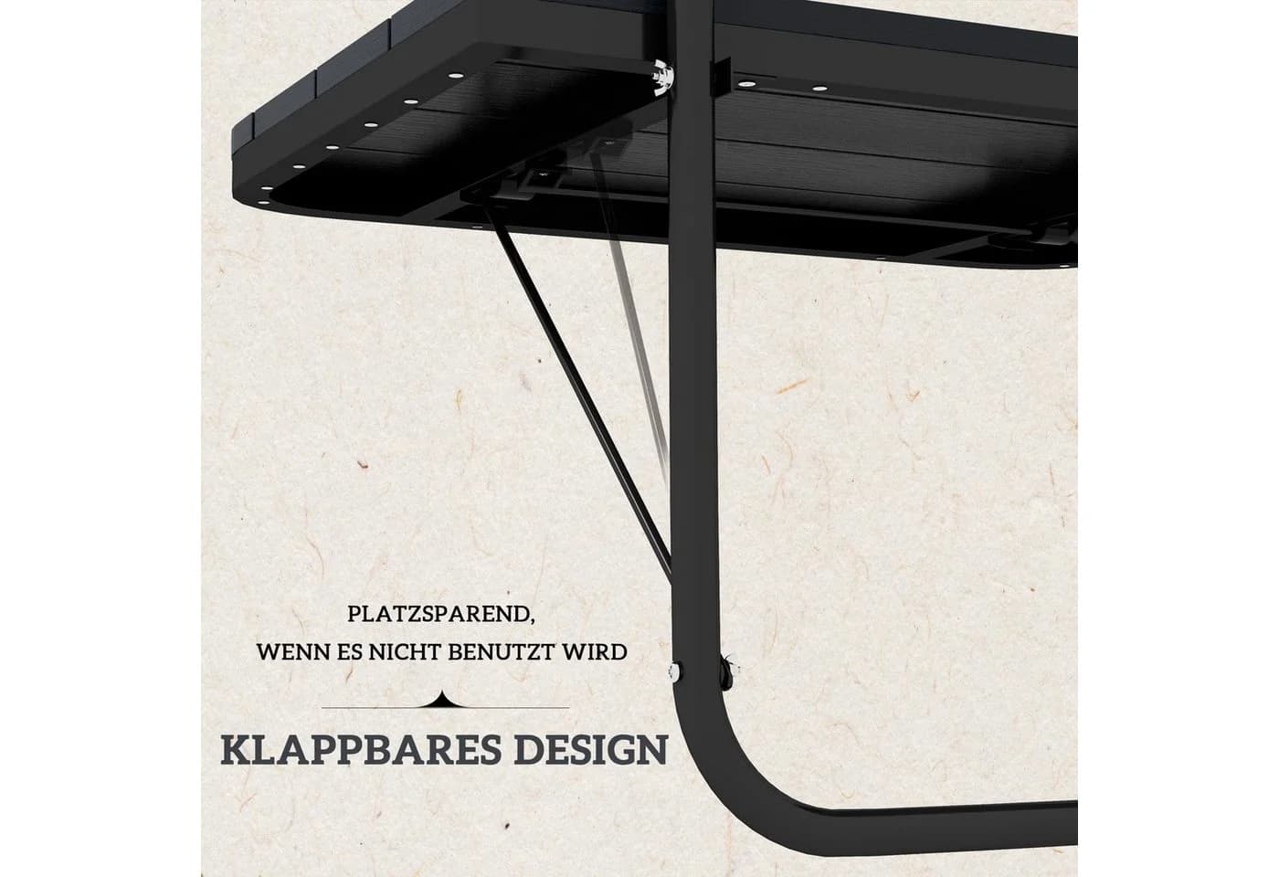 Outsunny Balkonhängetisch Kleiner Balkontisch Alu 60 x 40 cm Schwarz - Bild 5