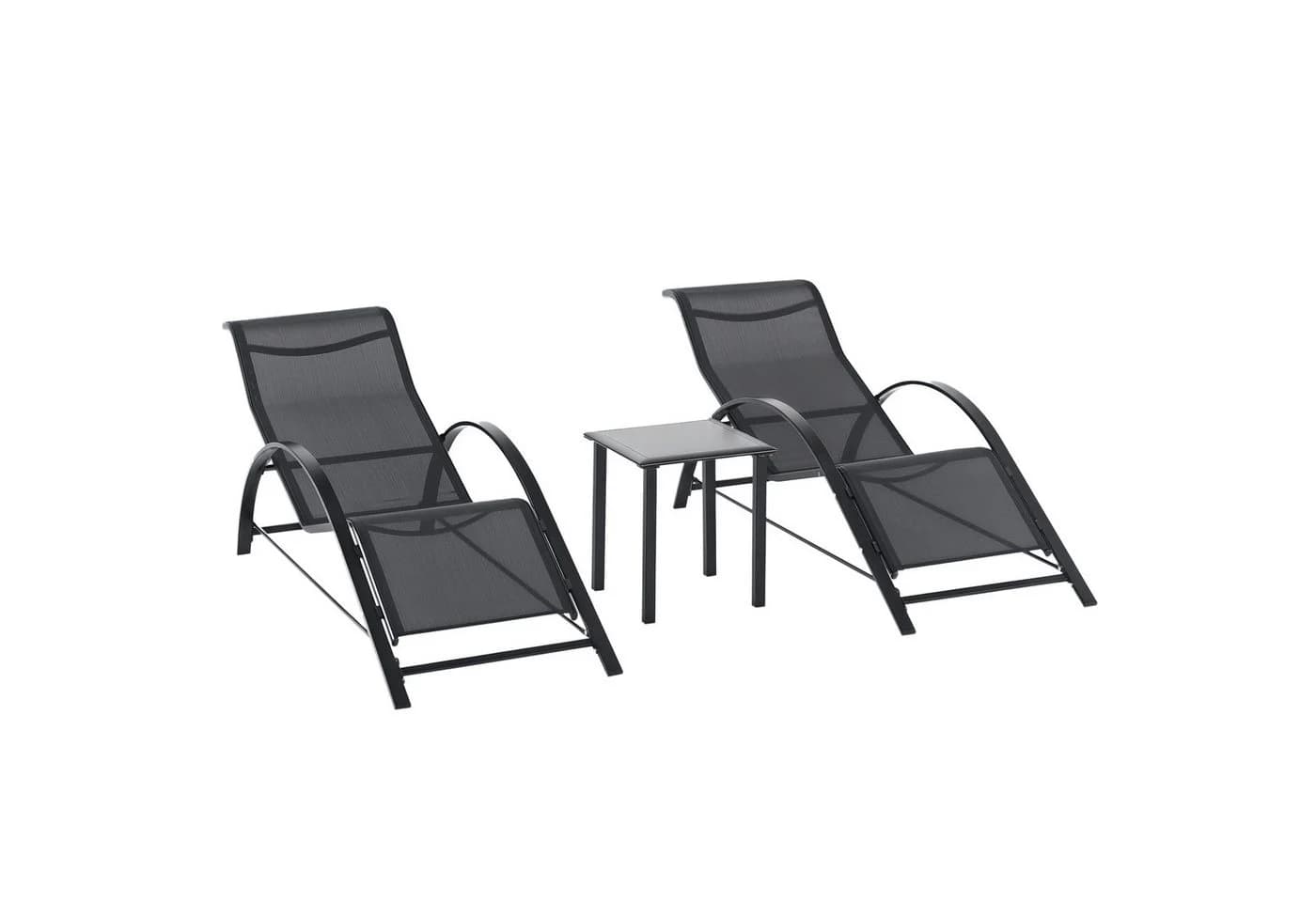 Outsunny Gartenliege Set 3-tlg. Schwarz Metall