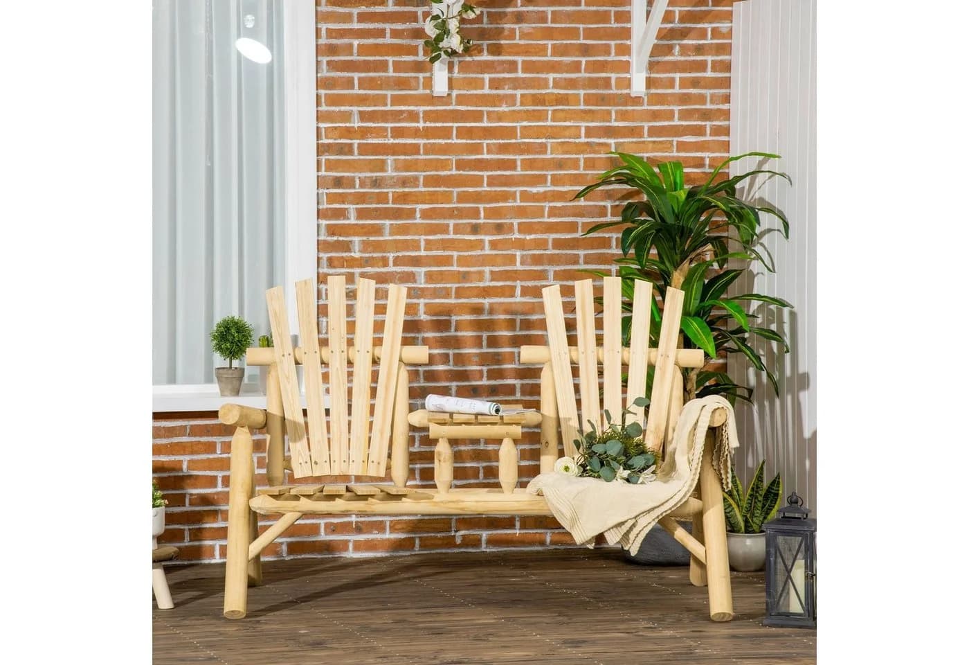 Outsunny Gartenbank 2-Sitzer mit Tisch Naturholz - Bild 2