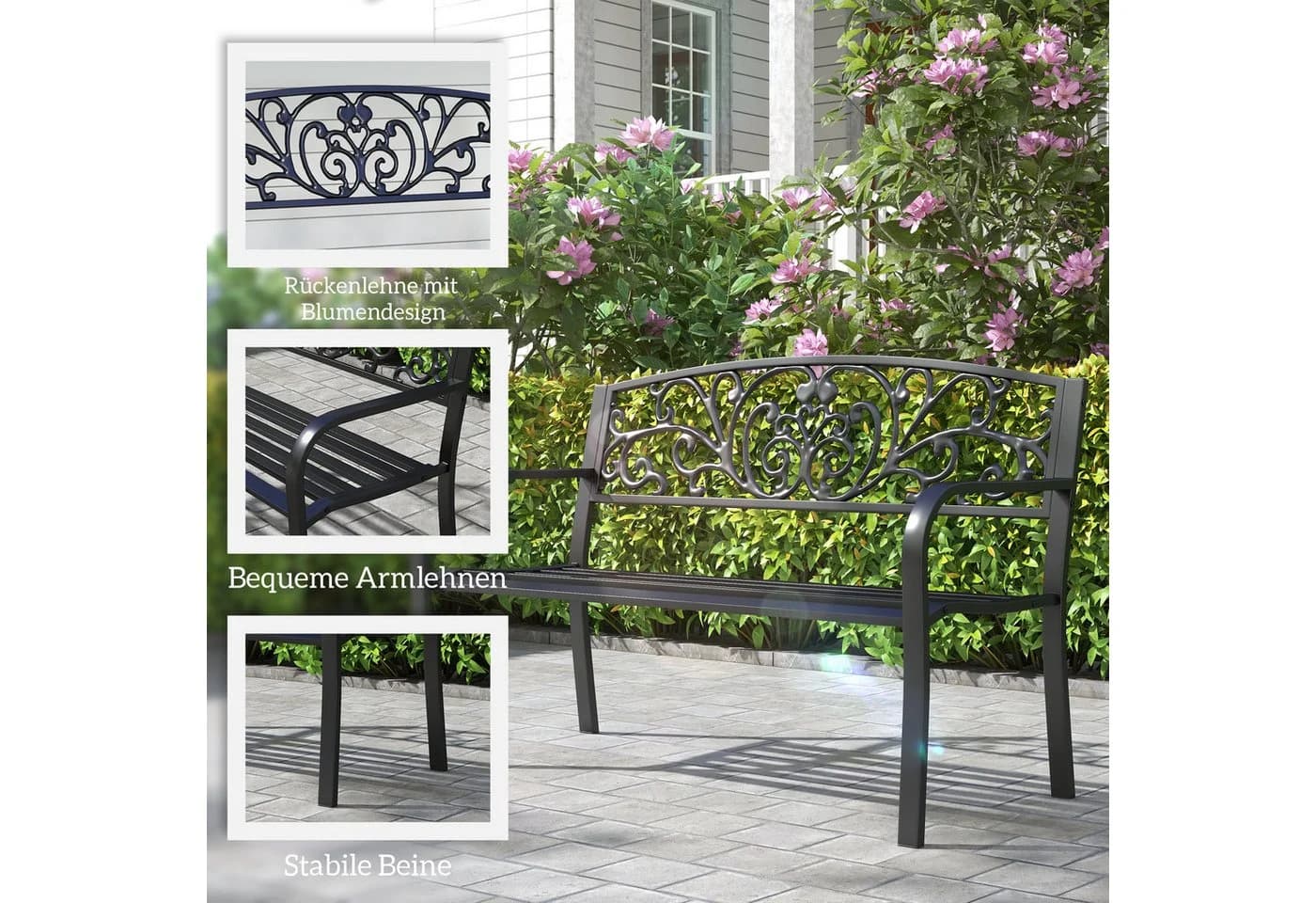 Outsunny Gartenbank Armlehne 2-Sitzer Balkonbank - Bild 5