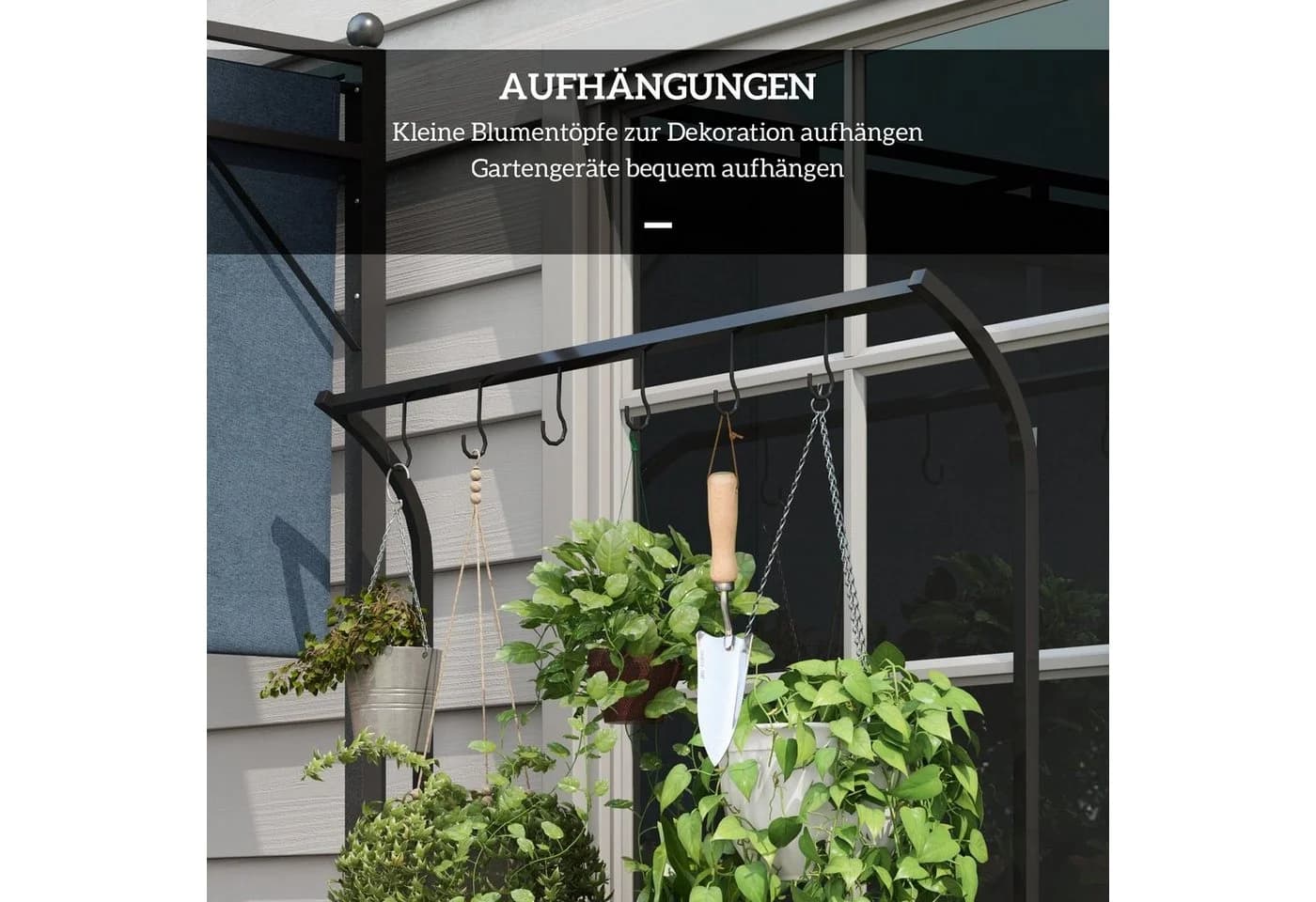 Outsunny Pflanzentreppe Pflanzenständer Blumenständer mit 3 Ebenen, 6 Haken, Schwarz - Bild 5