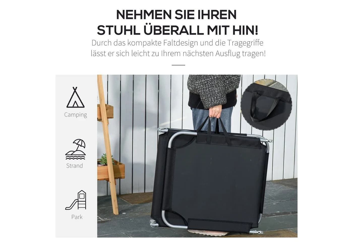 Outsunny Gartenliege Klappbar Verstellbare Rückenlehne Schwarz - Bild 5