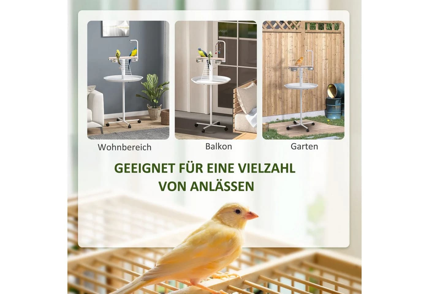 PawHut Vogelständer mit Rollen und Futterstation Weiß - Bild 4