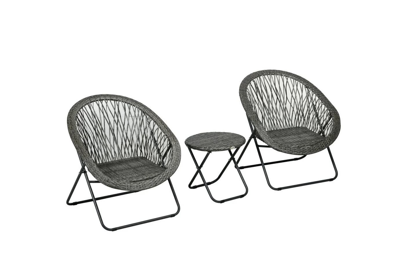 Outsunny Sitzgruppe mit Couchtisch 2 Stühle Grau
