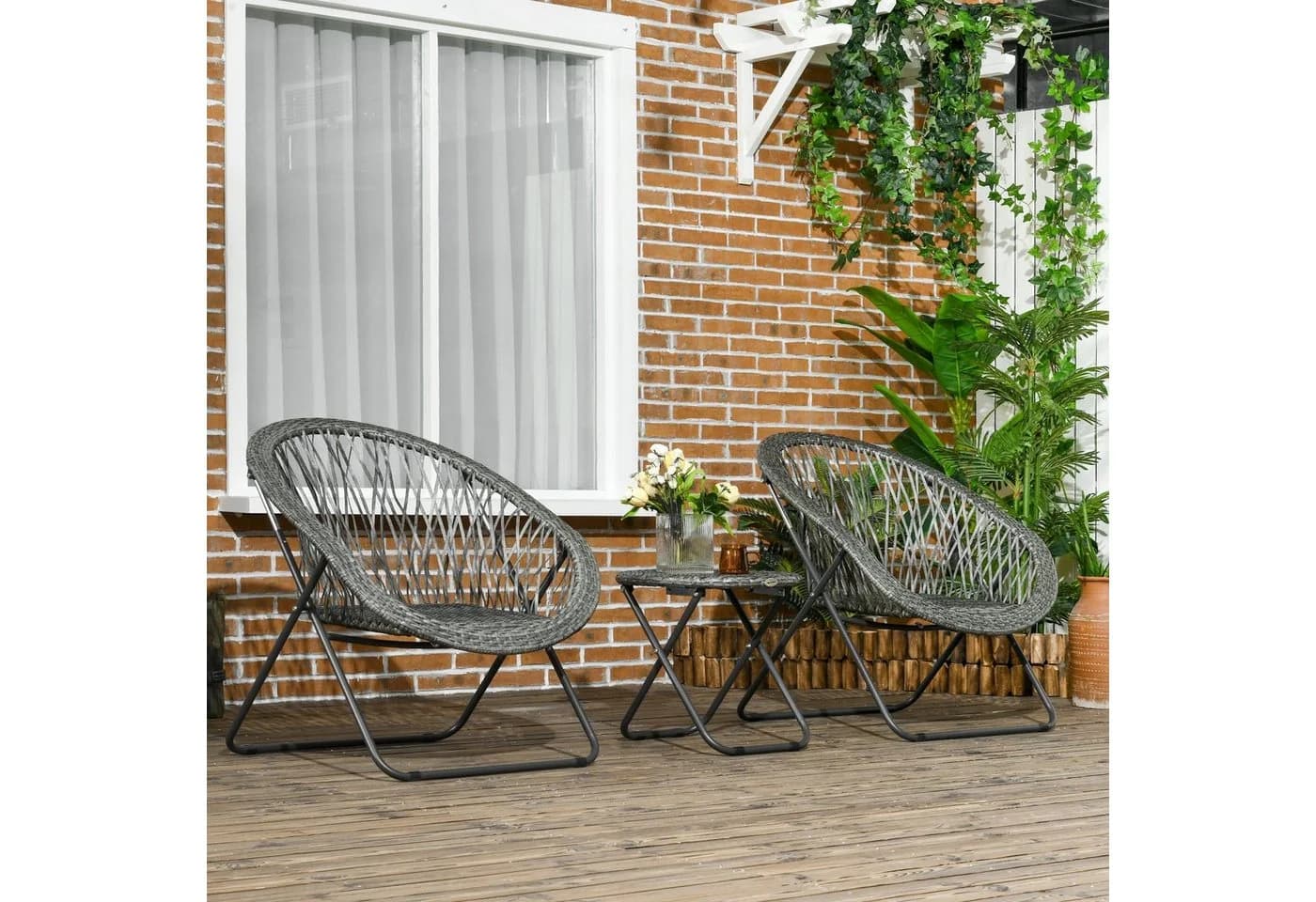 Outsunny Sitzgruppe mit Couchtisch 2 Stühle Grau - Bild 2