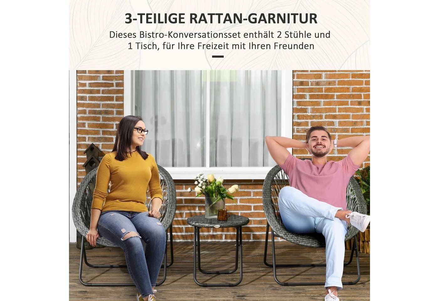 Outsunny Sitzgruppe mit Couchtisch 2 Stühle Grau - Bild 5