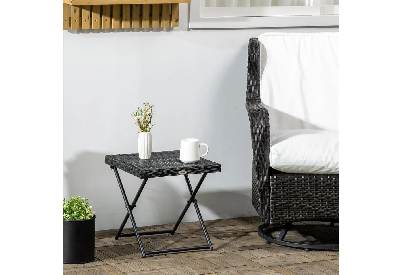 Outsunny Gartentisch Klapp-Couchtisch Schwarz Polyrattan 40x40x40cm - Bild 2