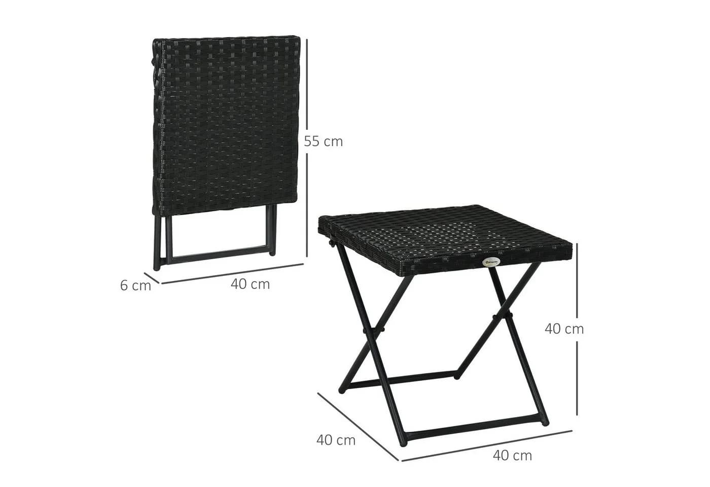 Outsunny Gartentisch Klapp-Couchtisch Schwarz Polyrattan 40x40x40cm - Bild 3