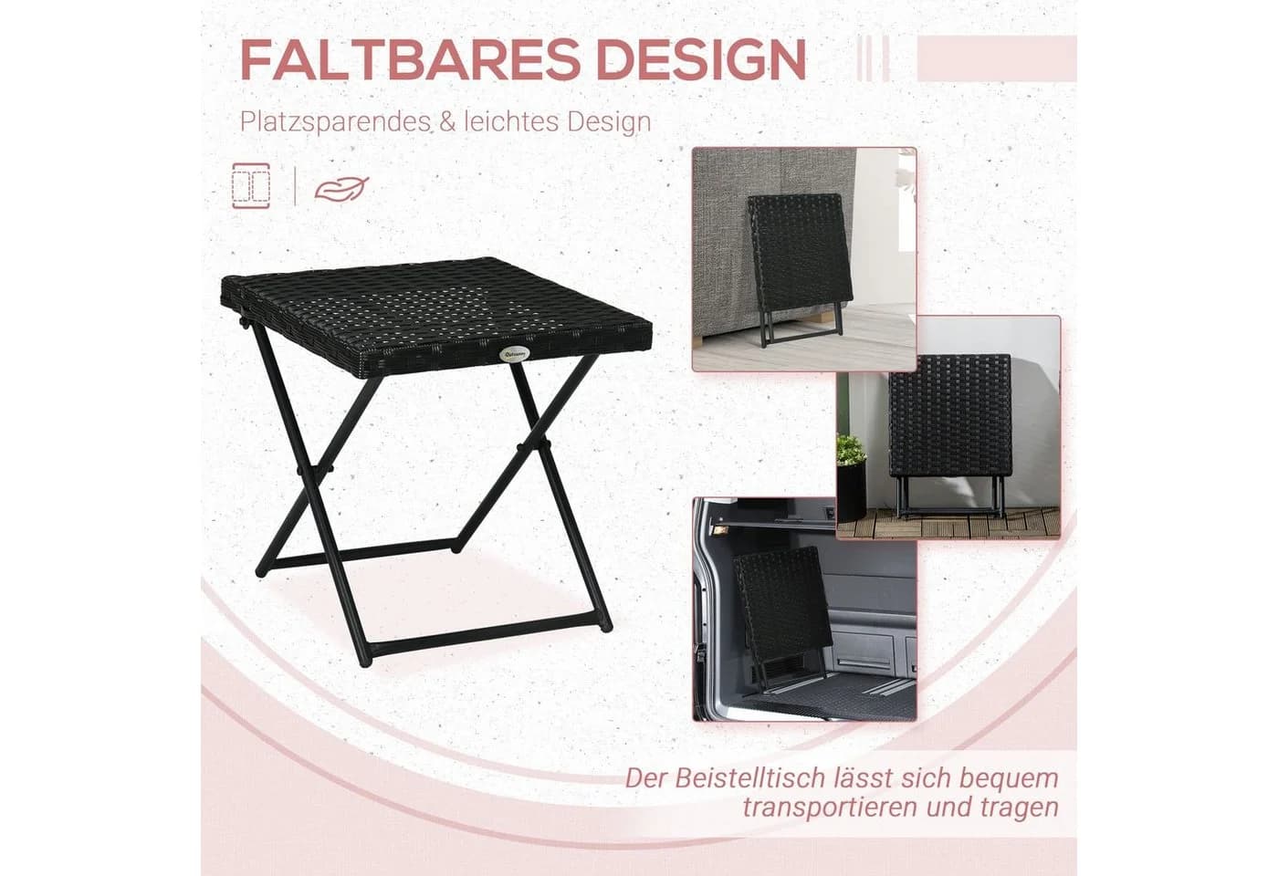 Outsunny Gartentisch Klapp-Couchtisch Schwarz Polyrattan 40x40x40cm - Bild 4
