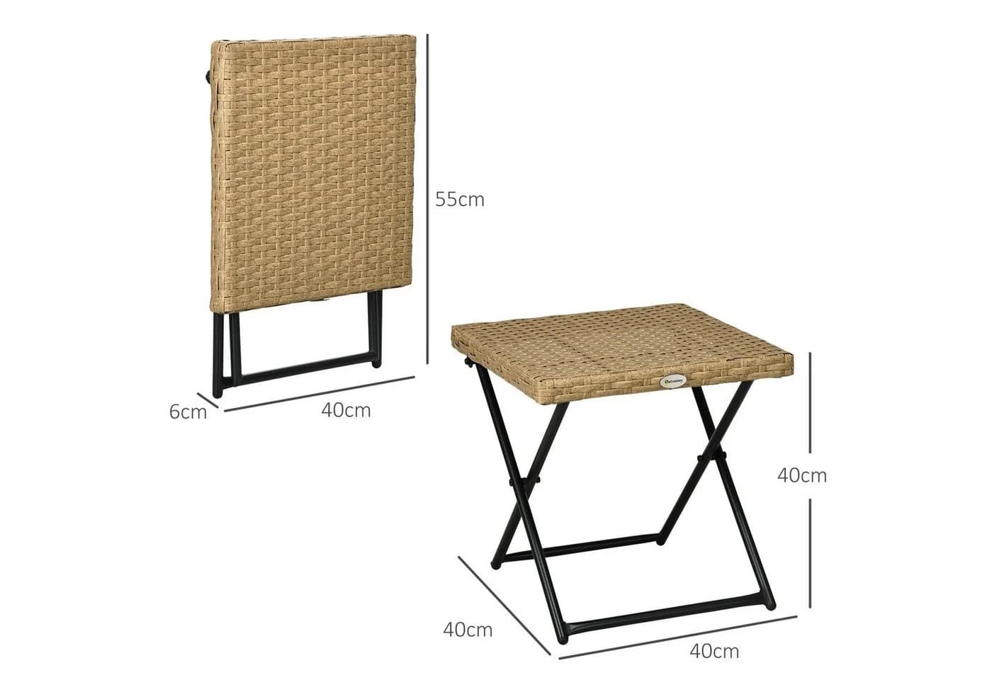 Outsunny Gartentisch Polyrattan Klappbar Beistelltisch Naturholz - Bild 3