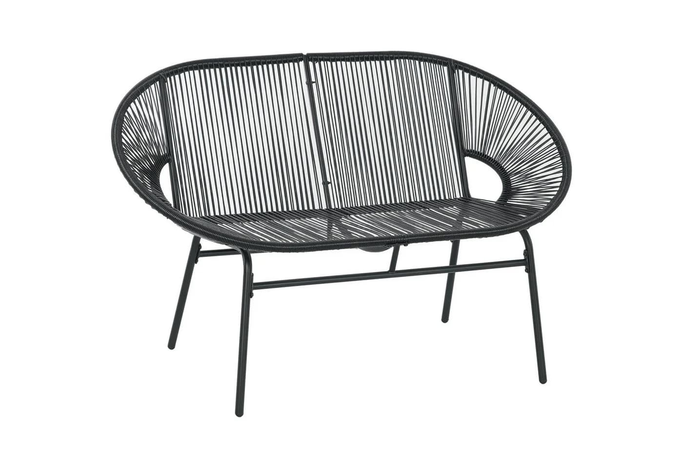 Outsunny Gartenbank 2-Sitzer Schwarz PE-Rattan Stahlrahmen