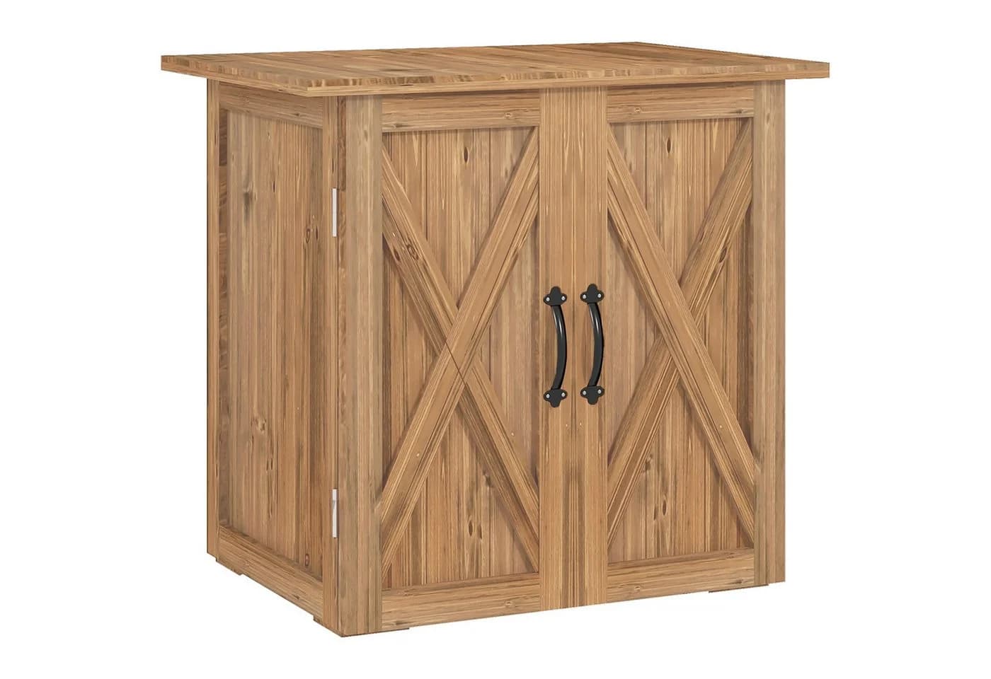 Outsunny Geräteschrank mit Doppeltür Braun Tannenholz Gartenbox