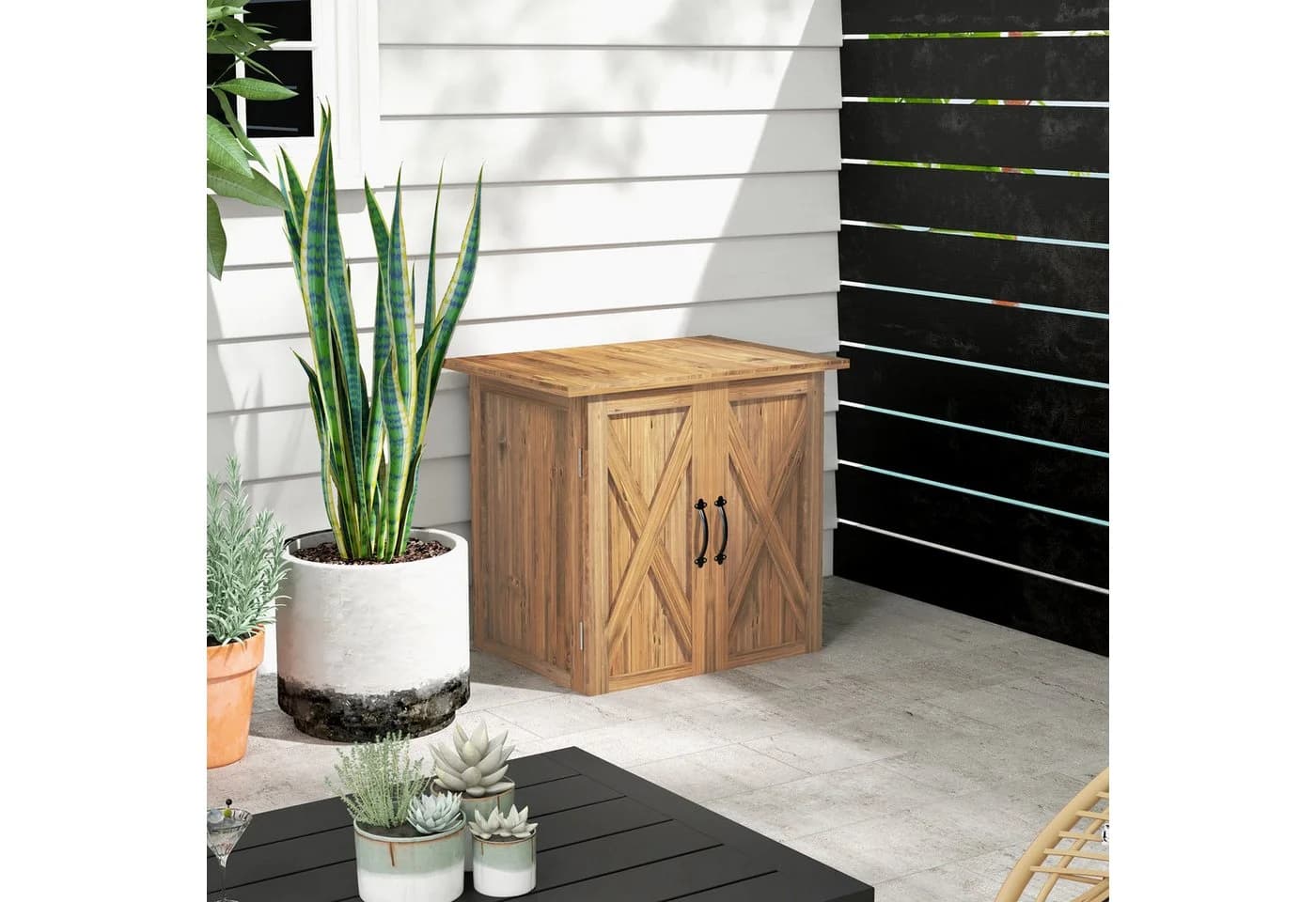 Outsunny Geräteschrank mit Doppeltür Braun Tannenholz Gartenbox - Bild 2
