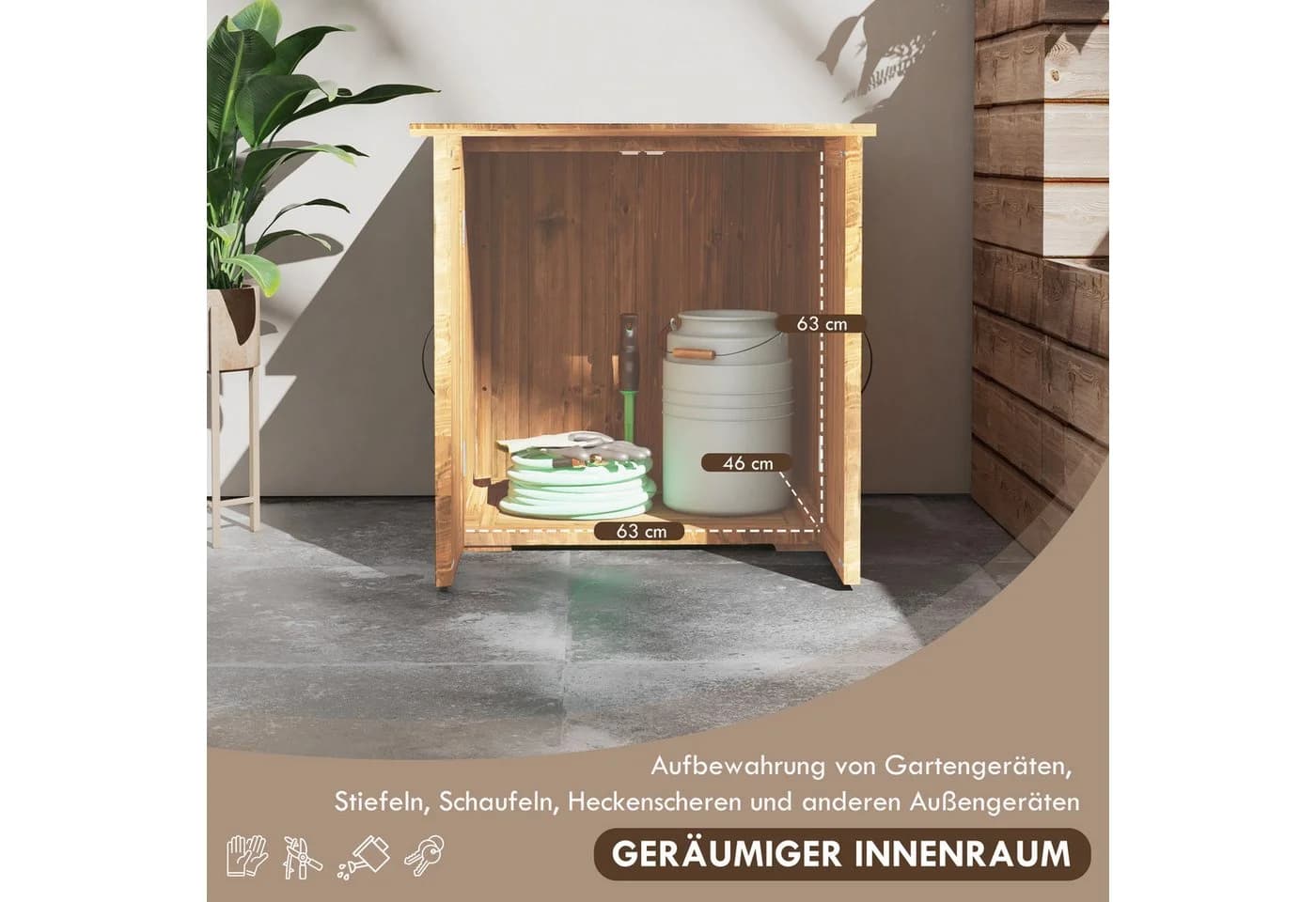 Outsunny Geräteschrank mit Doppeltür Braun Tannenholz Gartenbox - Bild 4