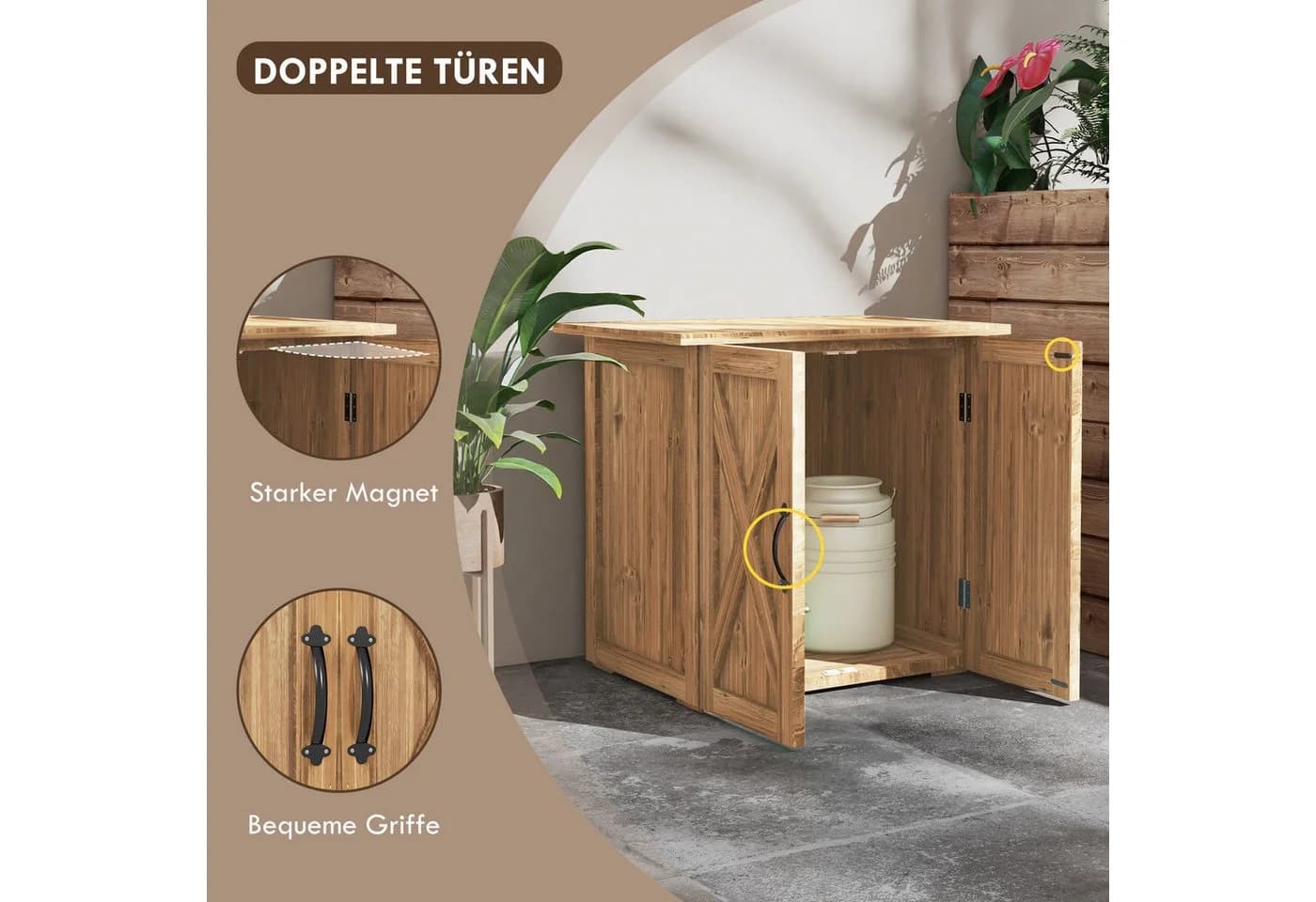 Outsunny Geräteschrank mit Doppeltür Braun Tannenholz Gartenbox - Bild 5