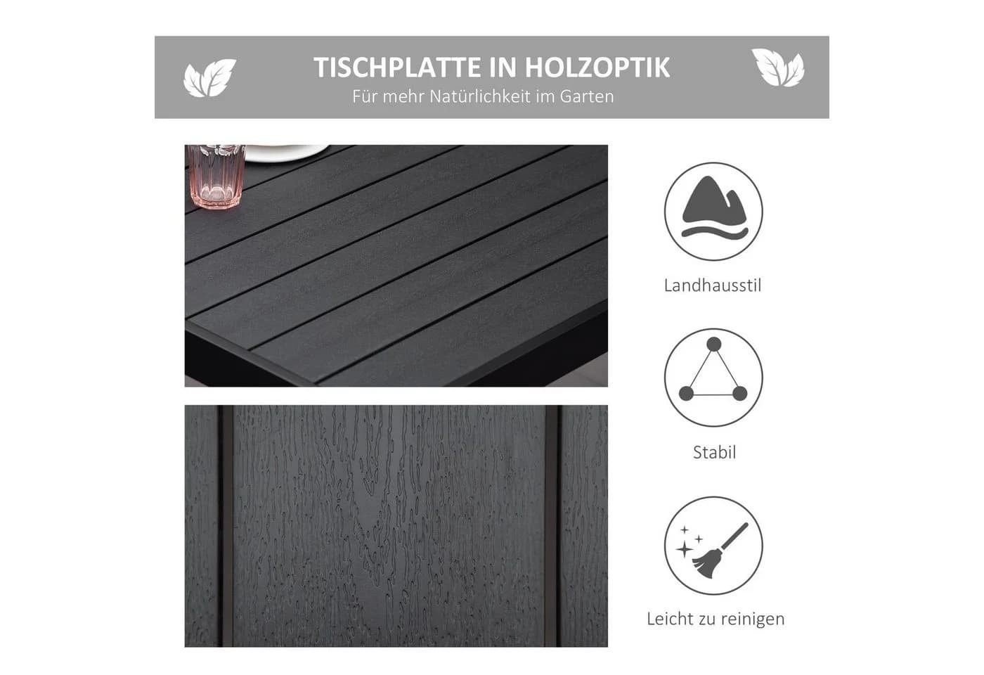 Outsunny Gartentisch Aluminium Kunststoff 190x90x74 cm - Bild 4