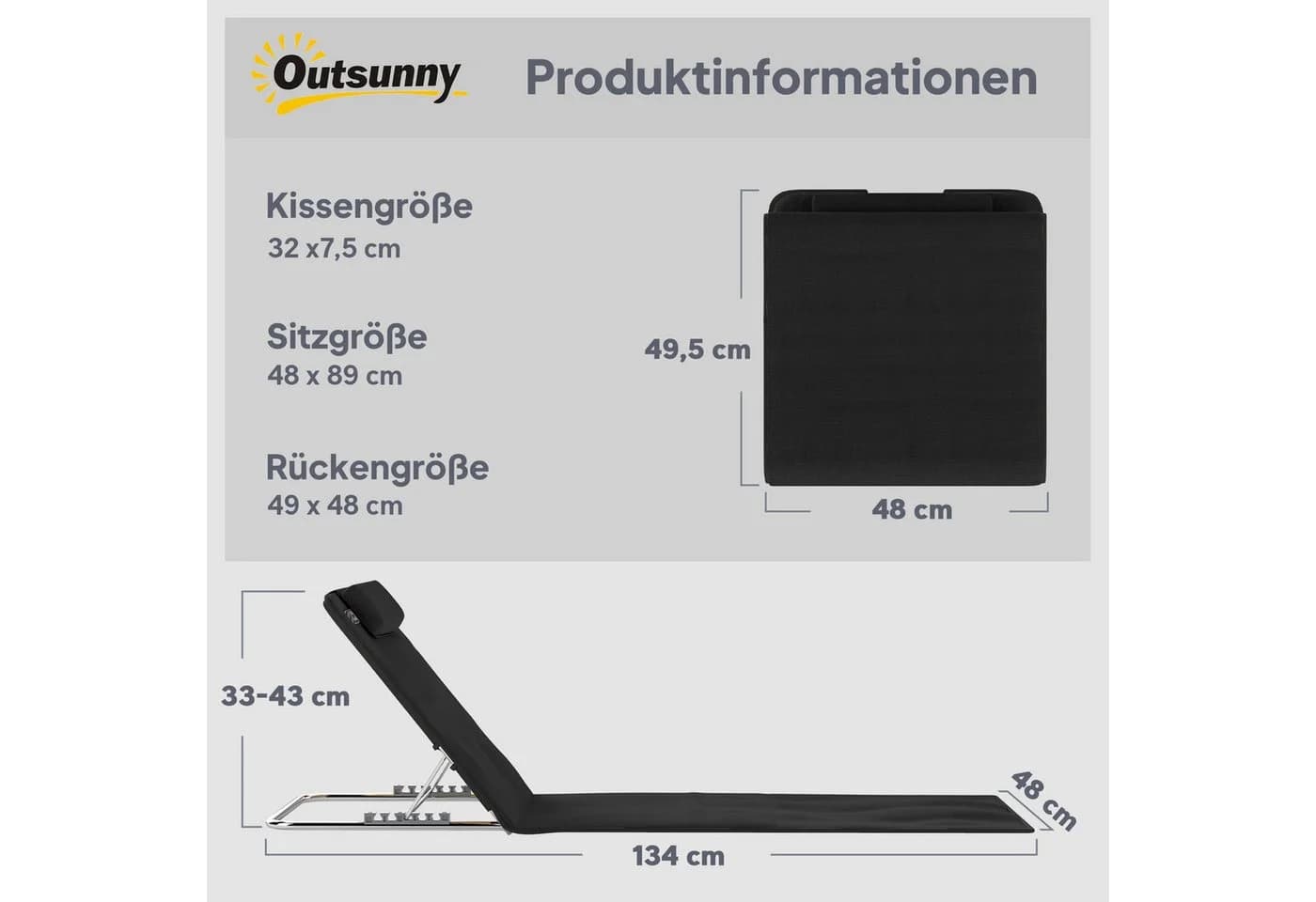 Outsunny 2er Set Faltbare Strandliege Schwarz 5-stufig verstellbar - Bild 3