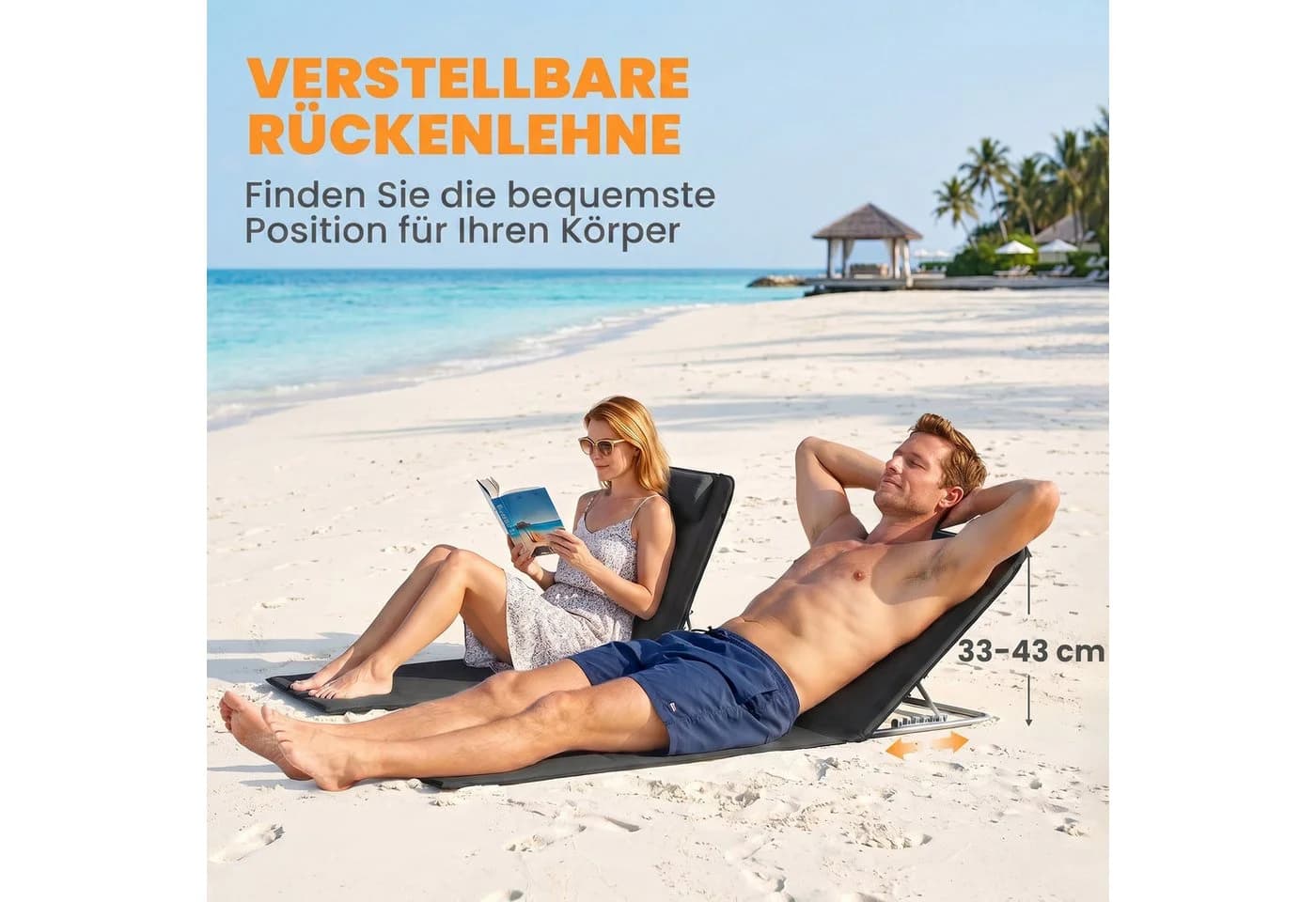 Outsunny 2er Set Faltbare Strandliege Schwarz 5-stufig verstellbar - Bild 5