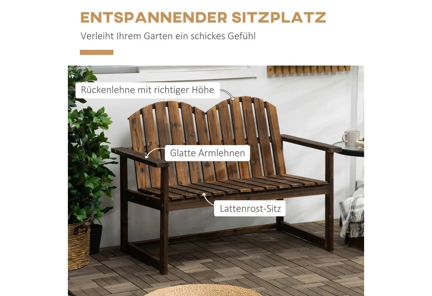 Outsunny Gartenbank Tannenholz Zweisitzer - Bild 4