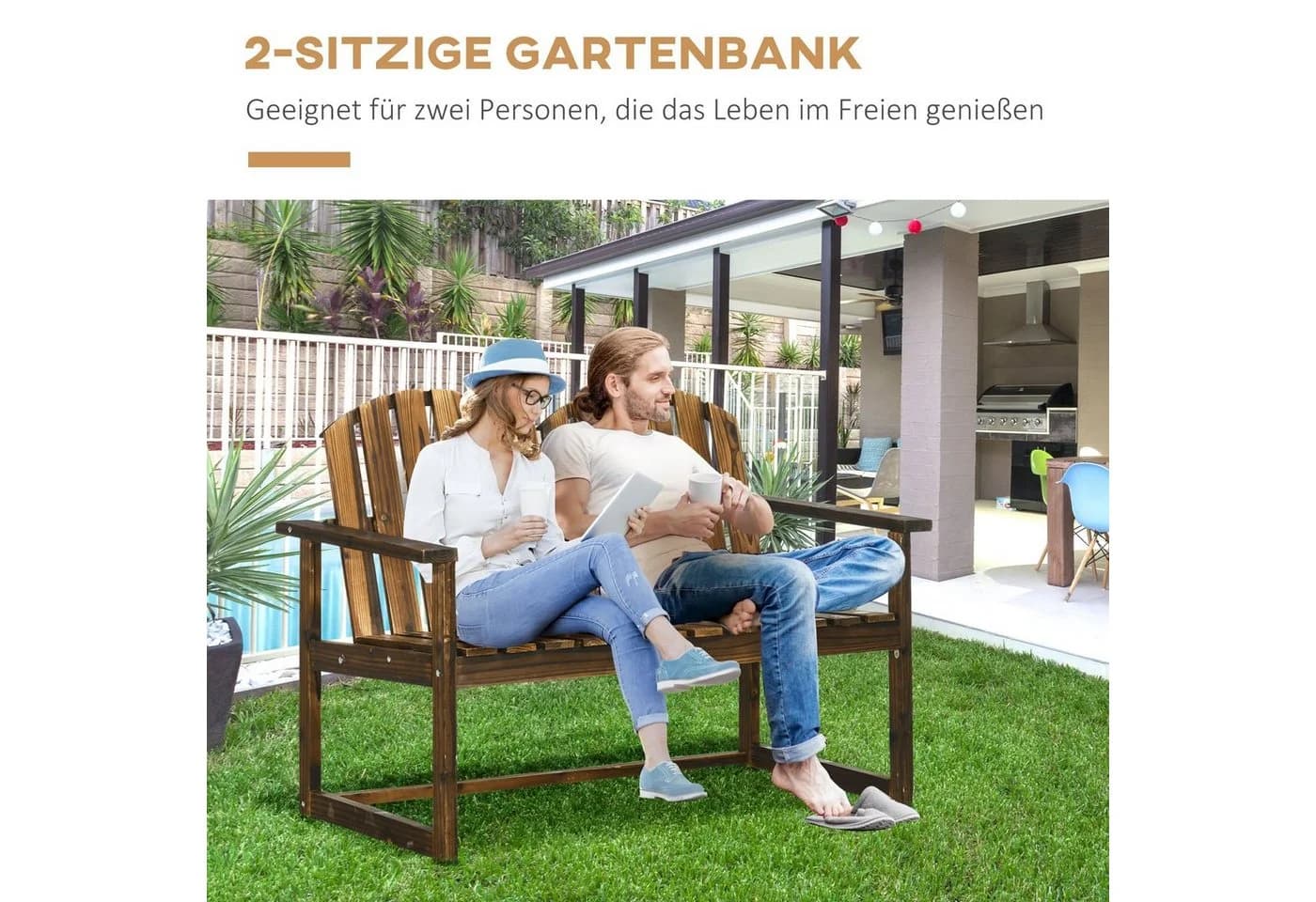 Outsunny Gartenbank Tannenholz Zweisitzer - Bild 5