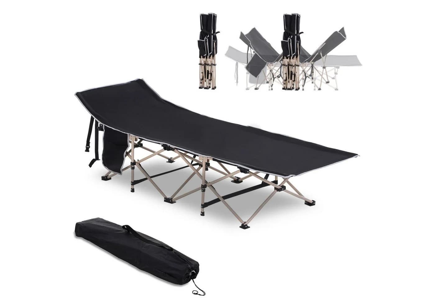 Outsunny Feldbett Schwarz Klappbar Campingliege mit Tasche