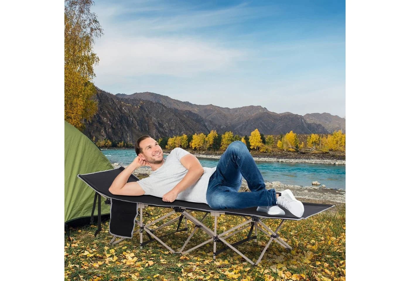 Outsunny Feldbett Schwarz Klappbar Campingliege mit Tasche - Bild 2