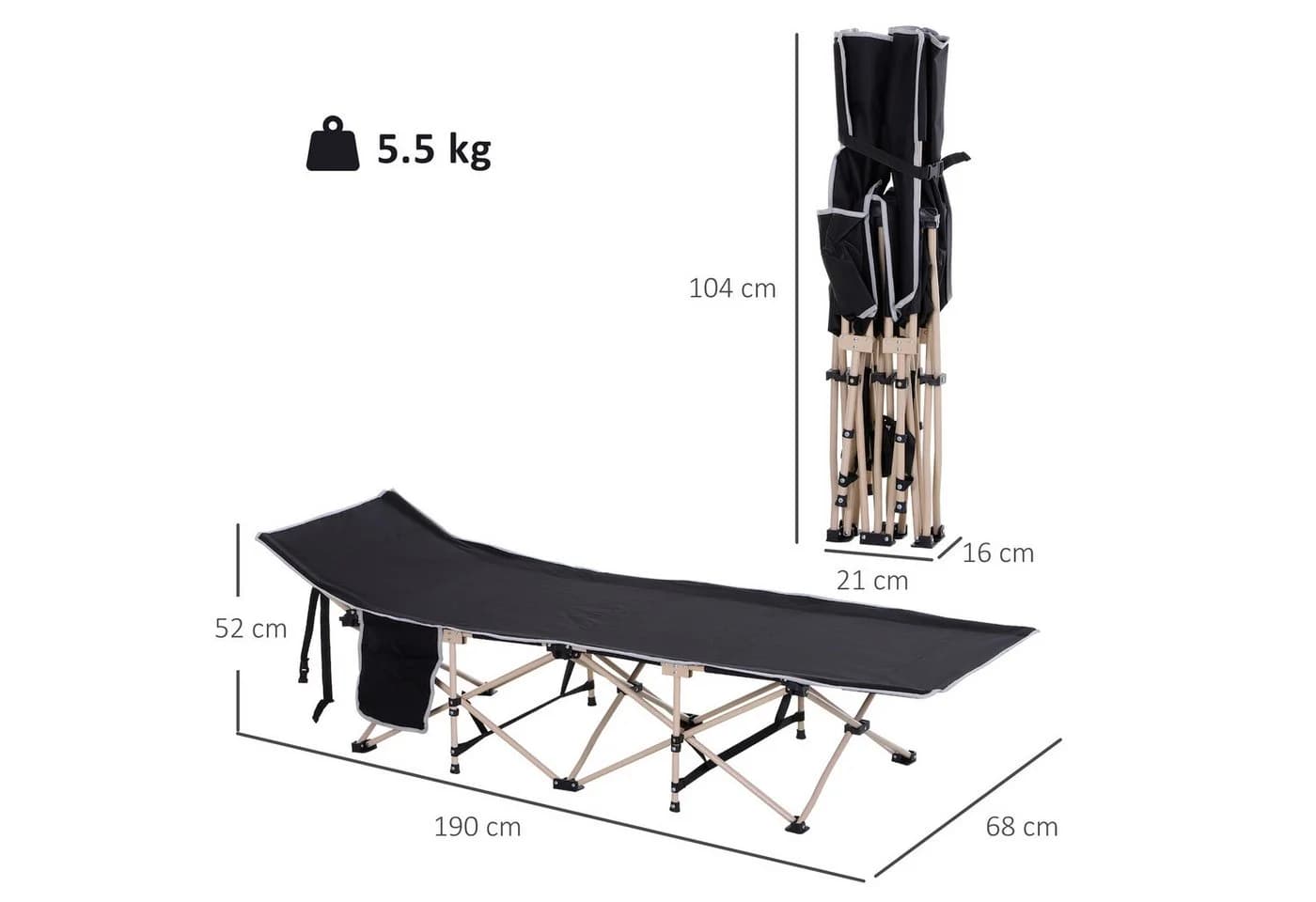 Outsunny Feldbett Schwarz Klappbar Campingliege mit Tasche - Bild 3