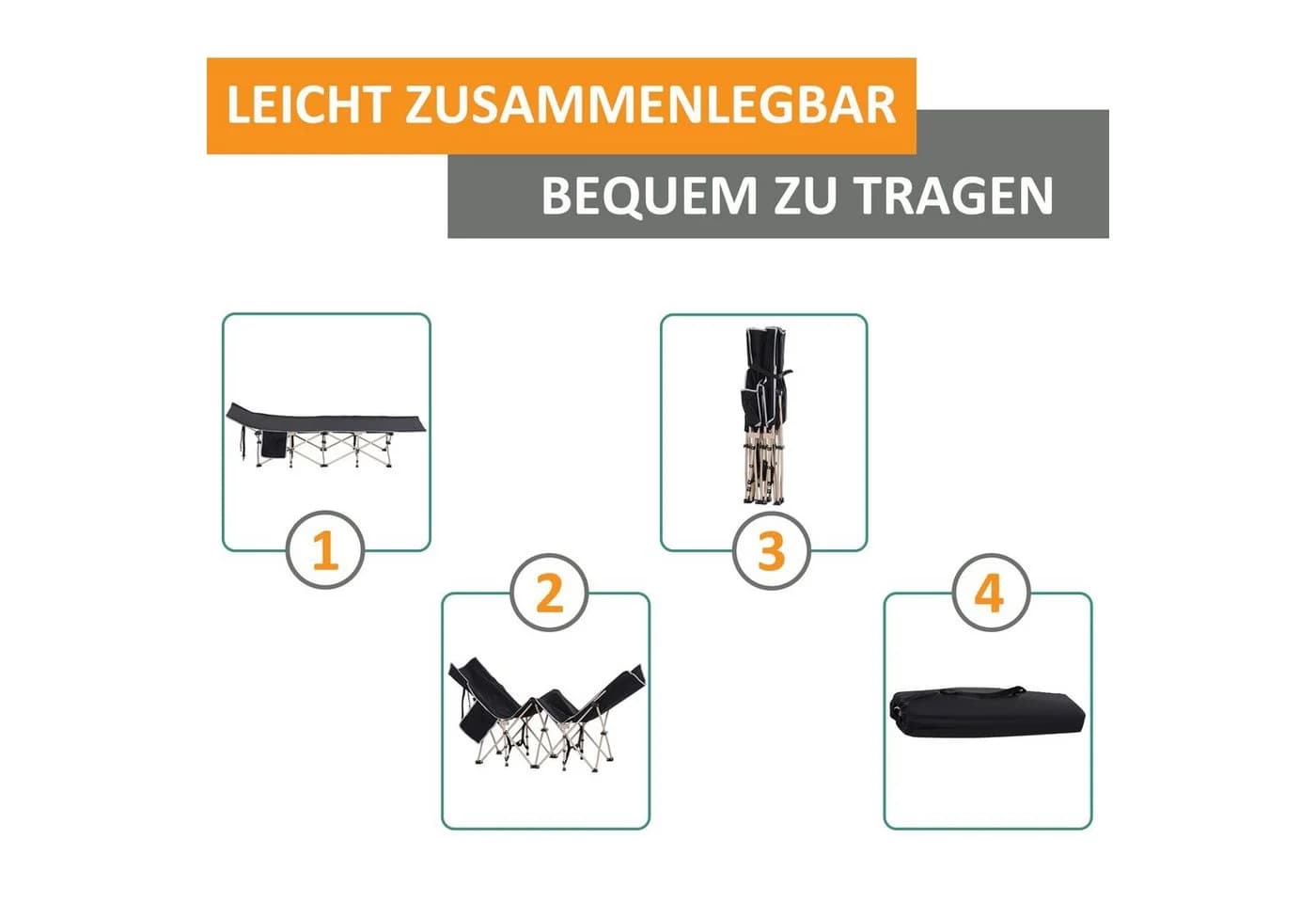 Outsunny Feldbett Schwarz Klappbar Campingliege mit Tasche - Bild 4