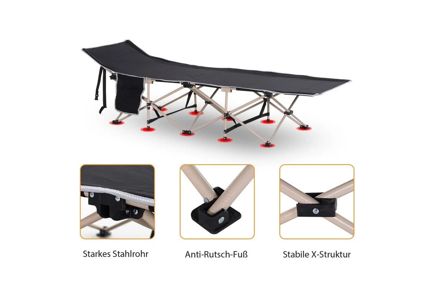 Outsunny Feldbett Schwarz Klappbar Campingliege mit Tasche - Bild 5