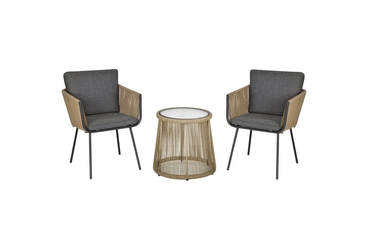 Outsunny Gartenlounge-Set 3-tlg. Grau Grau PE-Rattan mit Kissen