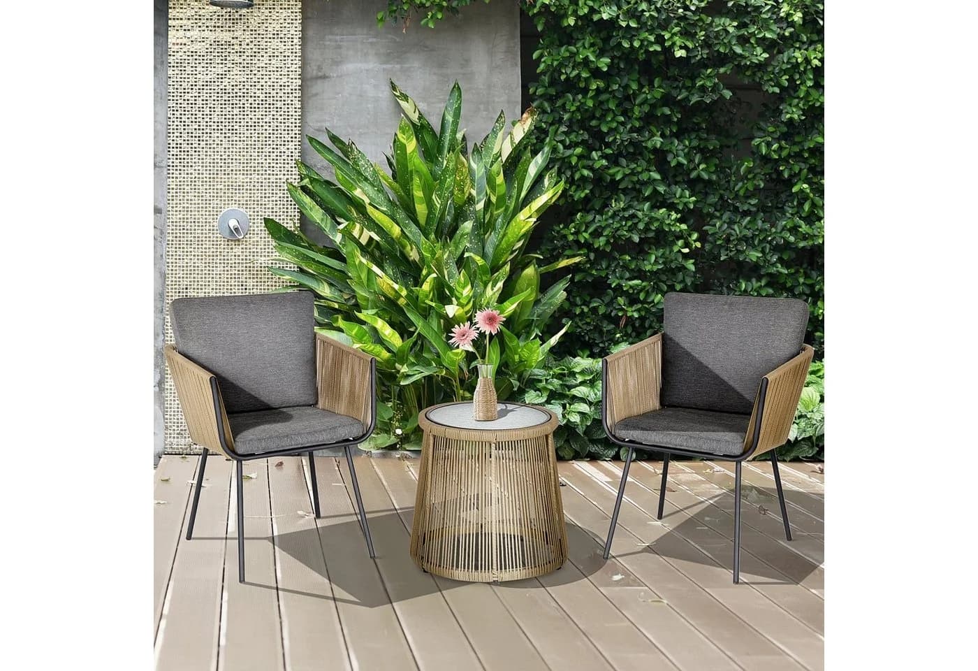 Outsunny Gartenlounge-Set 3-tlg. Grau Grau PE-Rattan mit Kissen - Bild 2