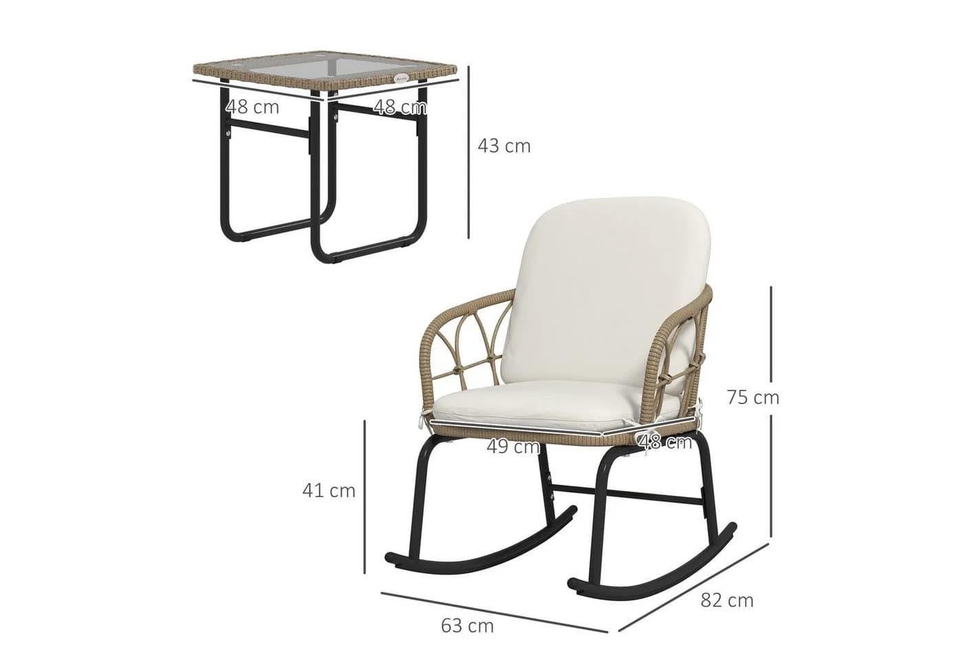 Outsunny Schaukelstuhl-Set 3-tlg. Creme Gelb PE Rattan - Bild 3