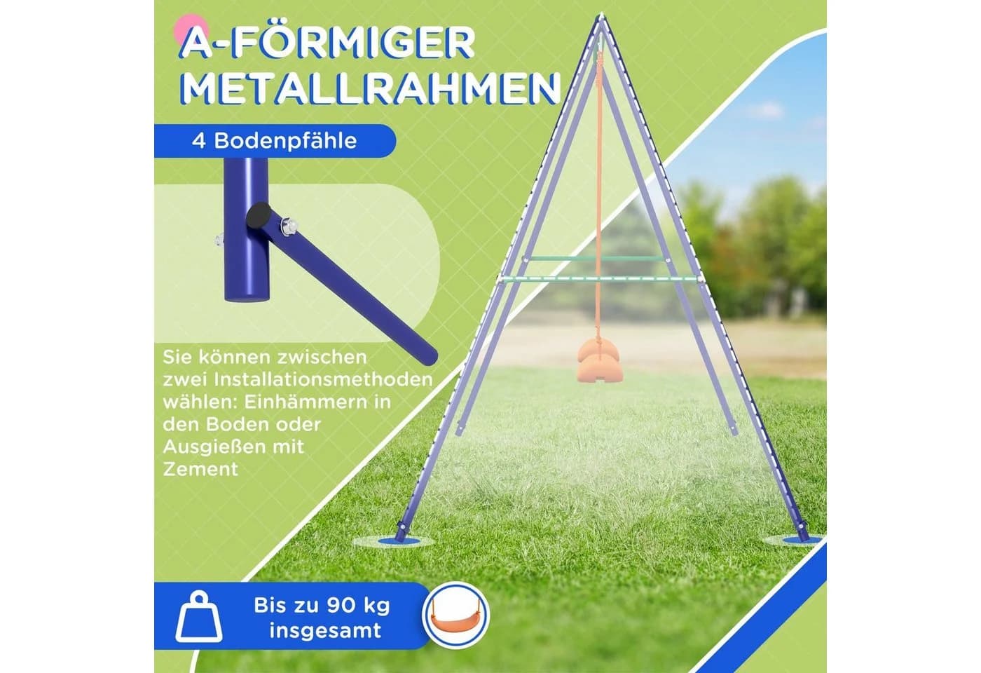 Outsunny Kinderschaukel-Set mit 2 Sitzen Blau/Grün/Orange - Bild 5