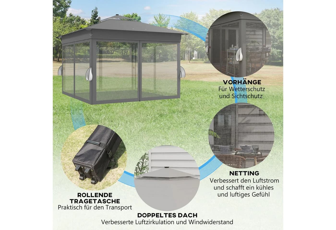 Outsunny Gartenpavillon Metall Oxfordstoff - Bild 5