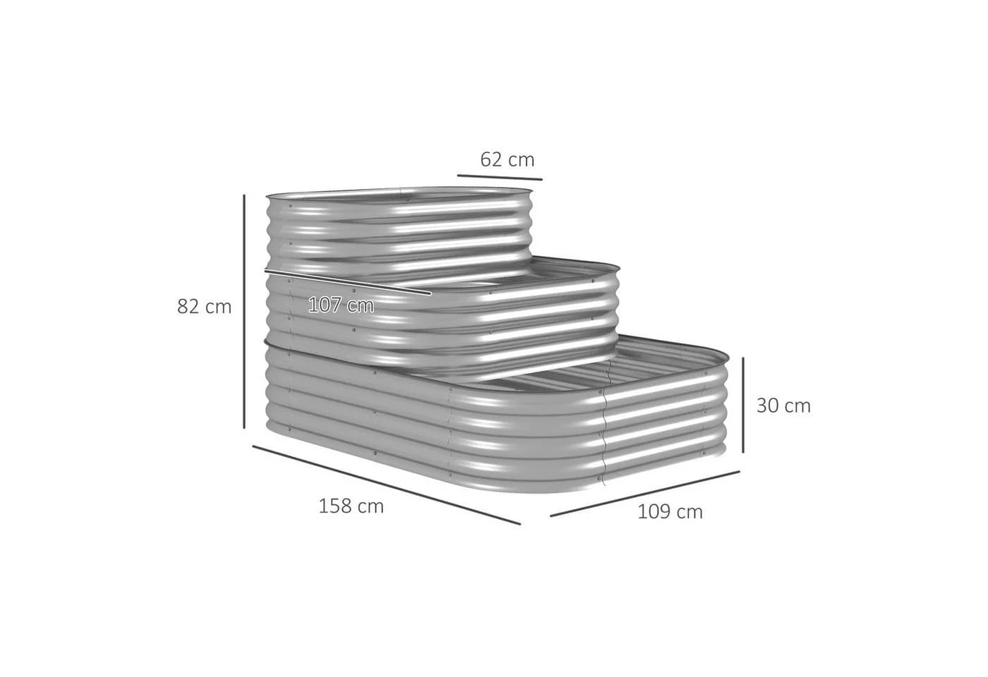 Outsunny Hochbeet 3-stufig Pflanzkasten Metall Silber - Bild 3