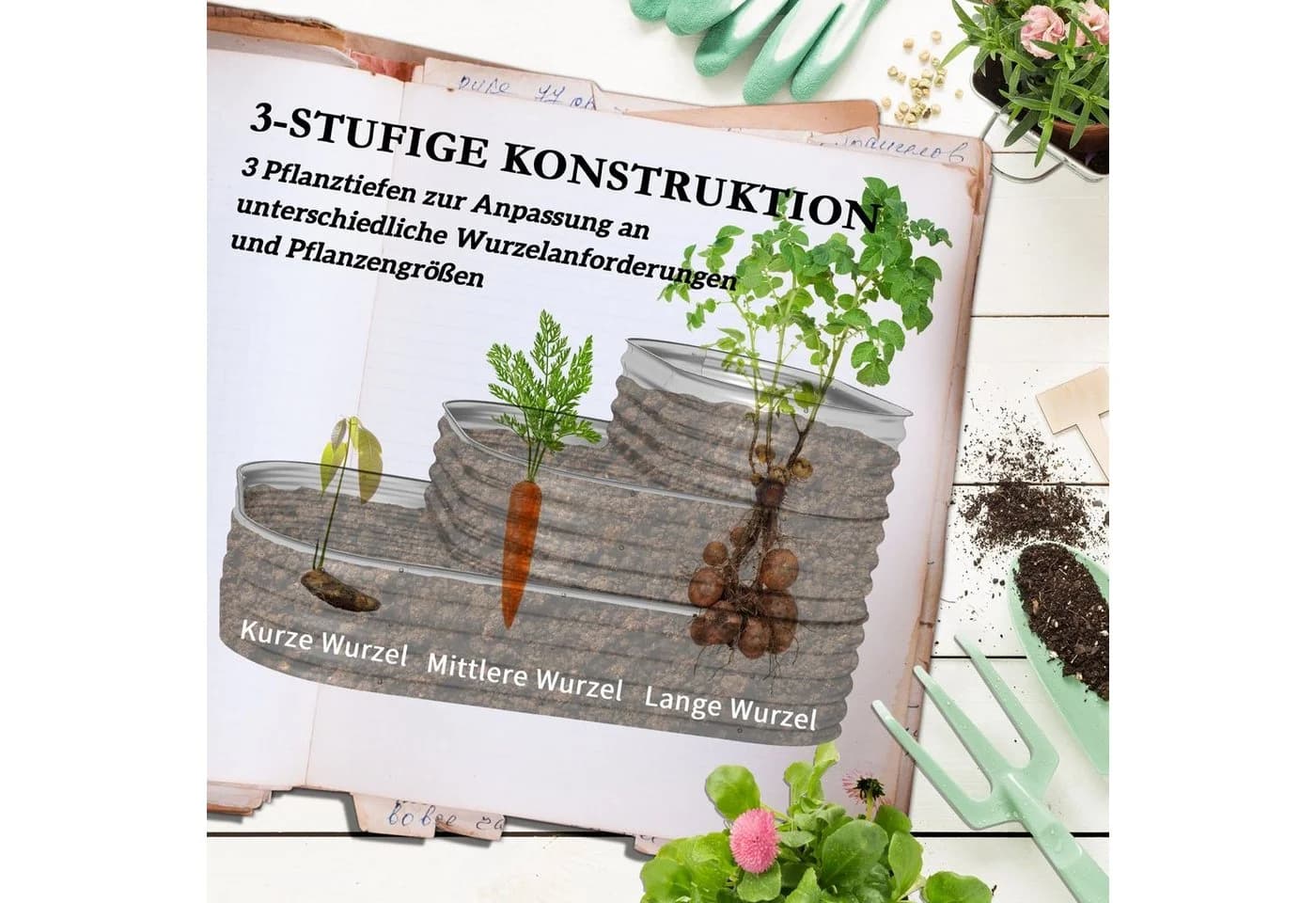 Outsunny Hochbeet 3-stufig Pflanzkasten Metall Silber - Bild 5