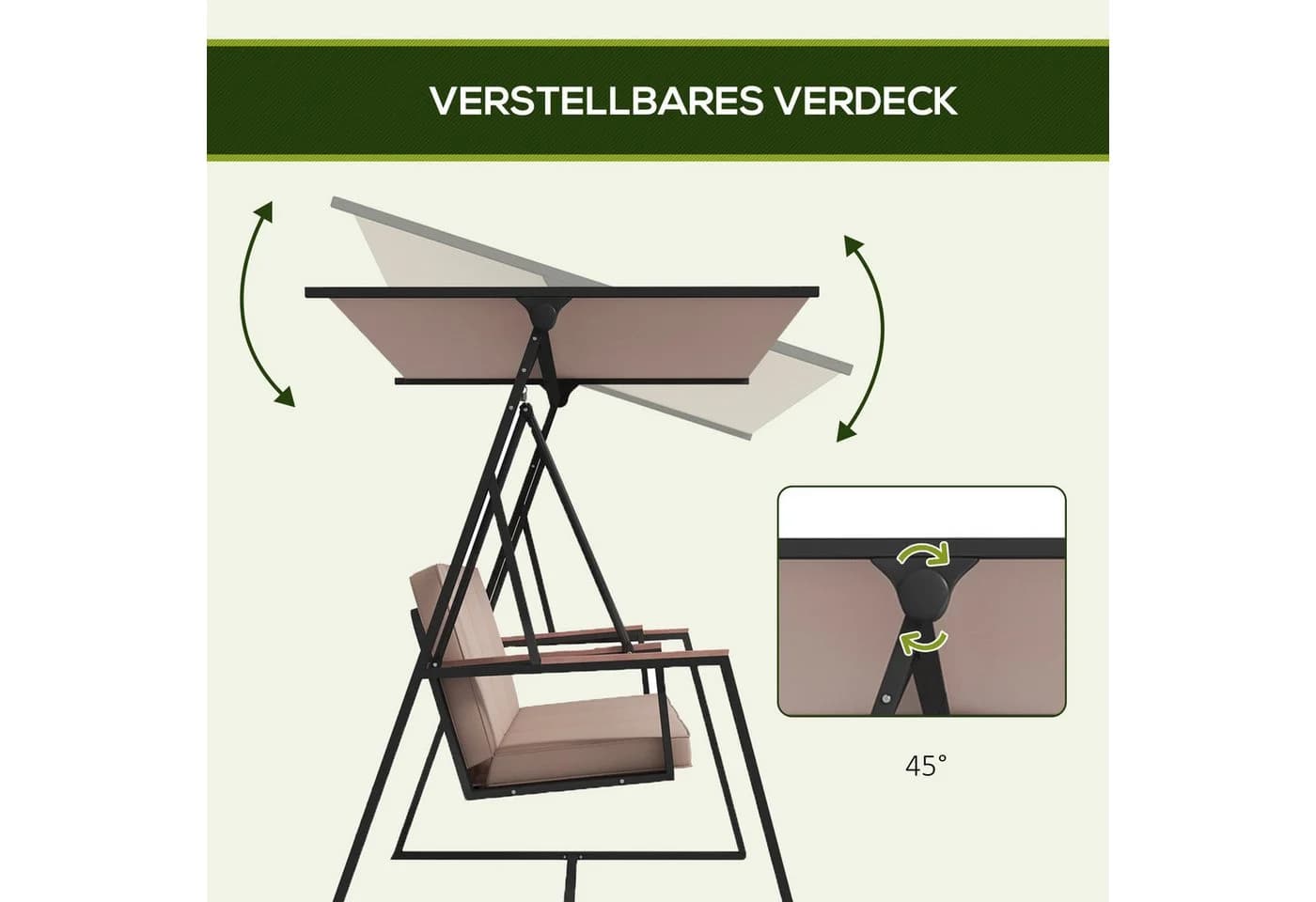 Outsunny Hollywoodschaukel 3-Sitzer Khaki - Bild 5