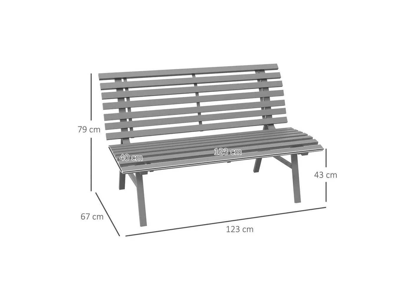 Outsunny Gartenbank 2-Sitzer Grau Aluminium - Bild 3