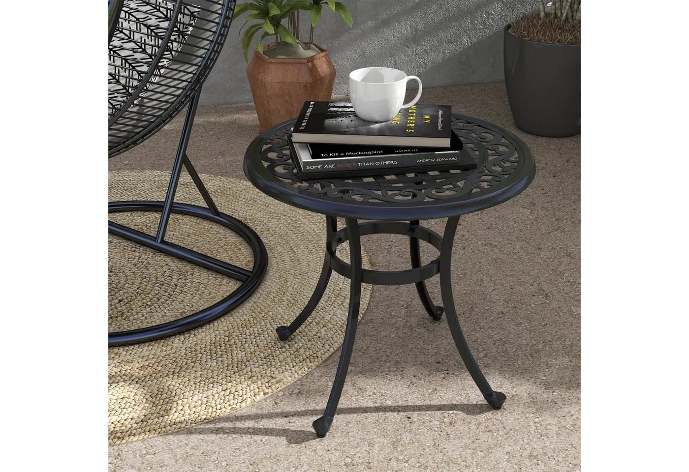 Outsunny Gartentisch Beistelltisch Schwarz Aluminiumguss - Bild 2