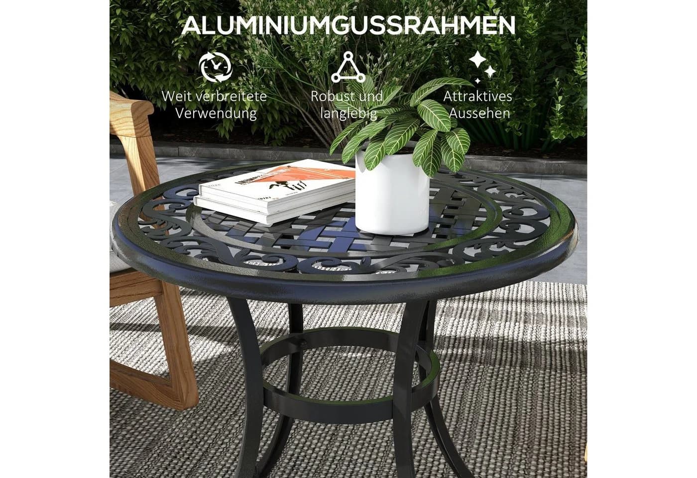 Outsunny Gartentisch Beistelltisch Schwarz Aluminiumguss - Bild 5