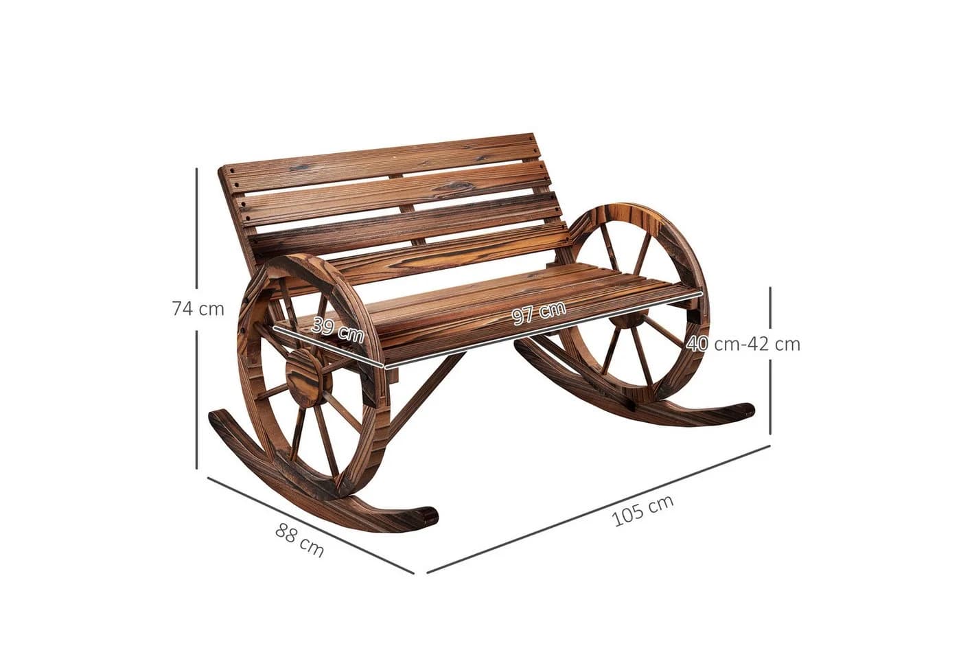 Outsunny Schaukelbank aus Holz 240 kg belastbar Verkohlt - Bild 3