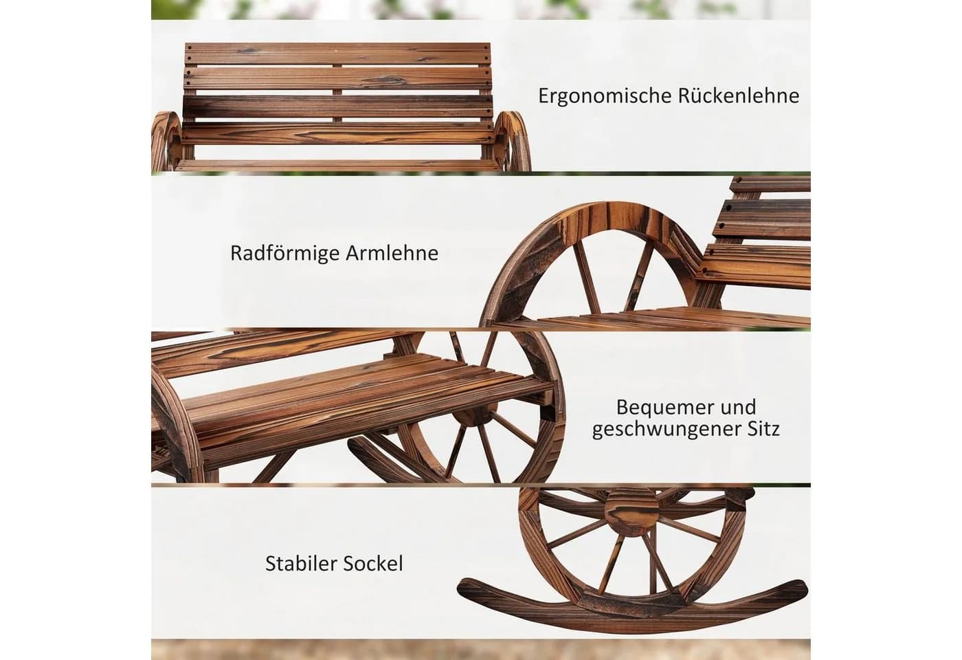 Outsunny Schaukelbank aus Holz 240 kg belastbar Verkohlt - Bild 4